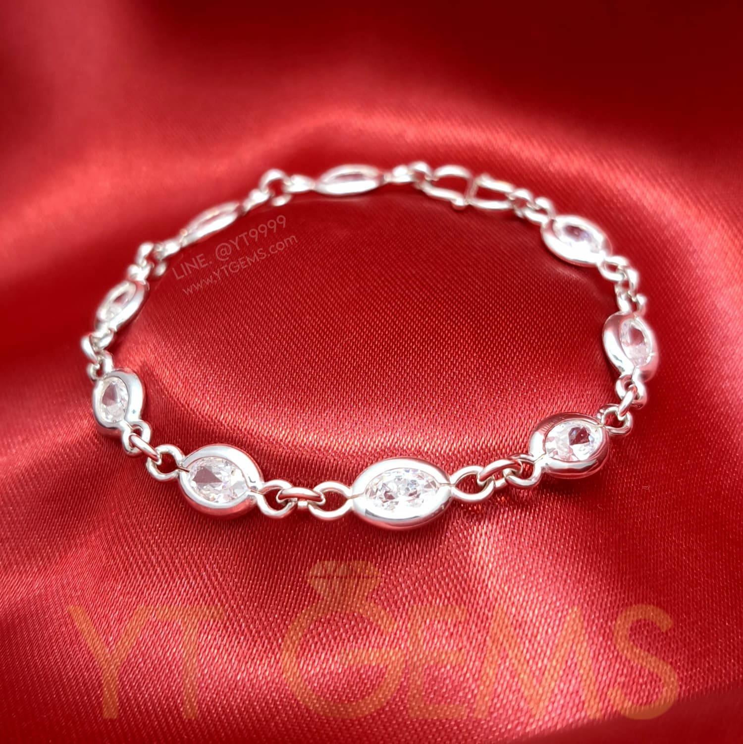 สร้อยข้อมือ เงินแท้ เพชร swiss (high grade) หุ้มหนา ผ่าหวาย YTG-9040 YTGEMS whole