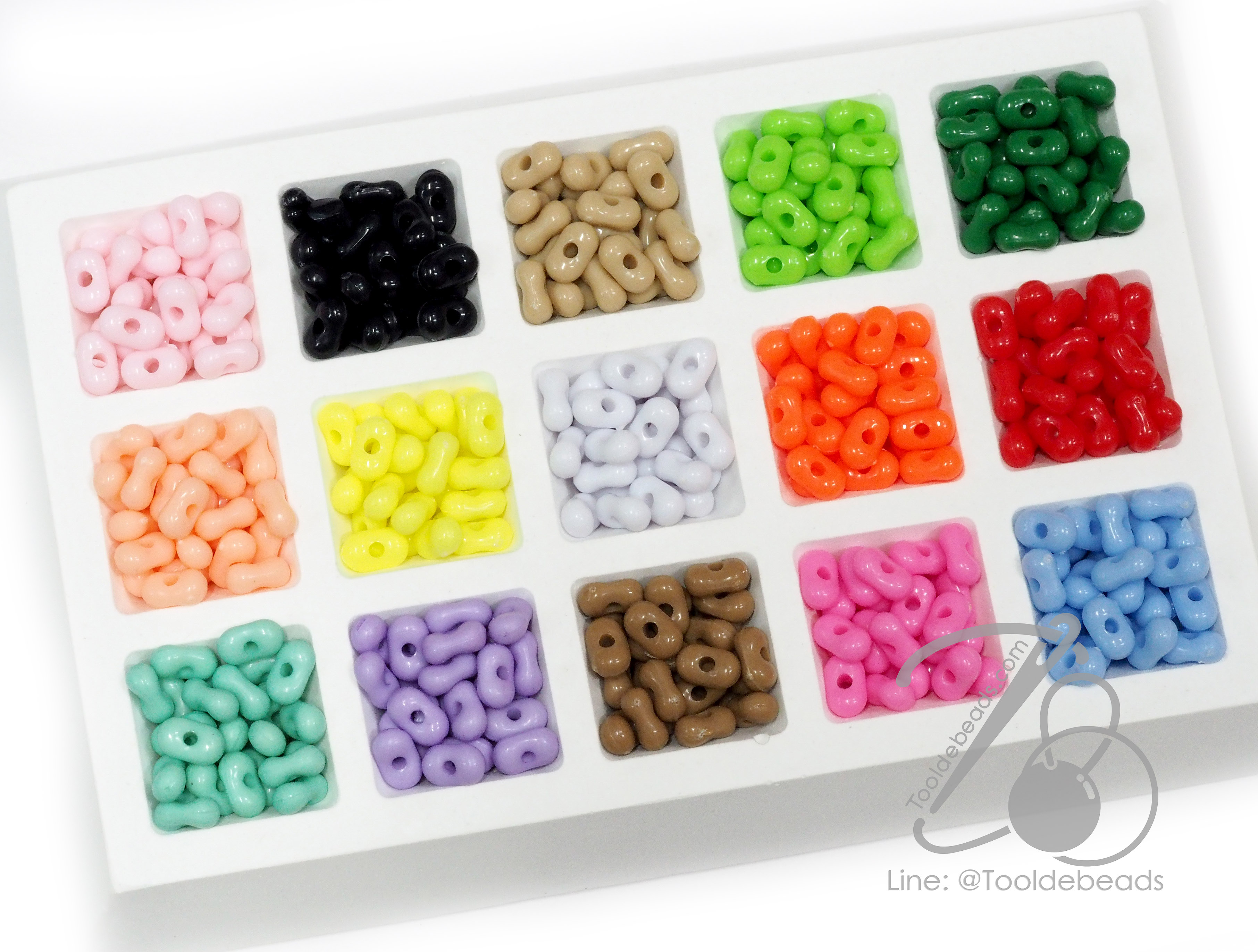 ลูกปัดพลาสติก 6มม. ลายเม็ดถั่ว สีสด (80 กรัม) SKU-16184