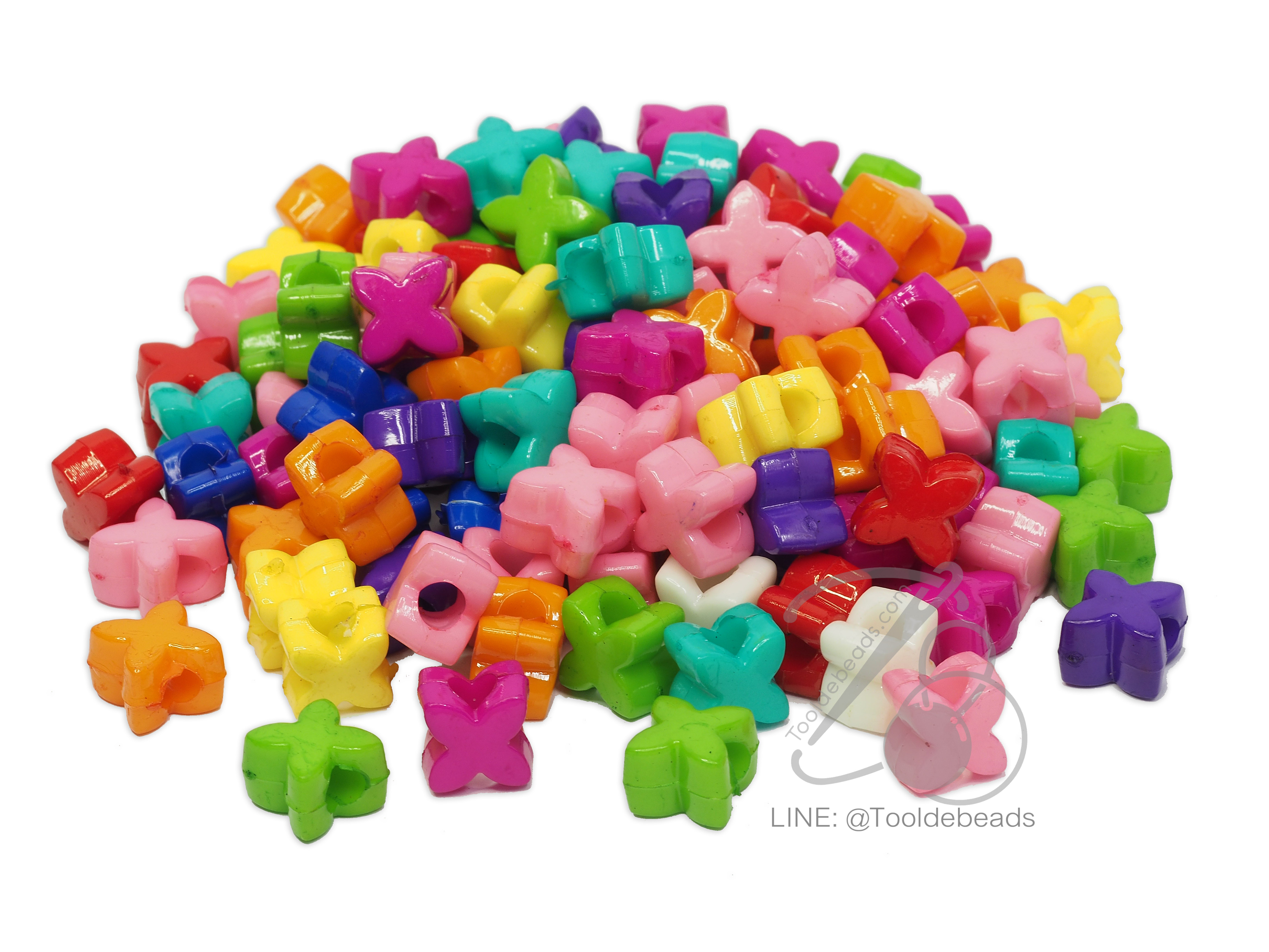 ลูกปัดอะคริลิค 12มม. ลายสี่แฉก สีสด (15 กรัม) SKU-06920