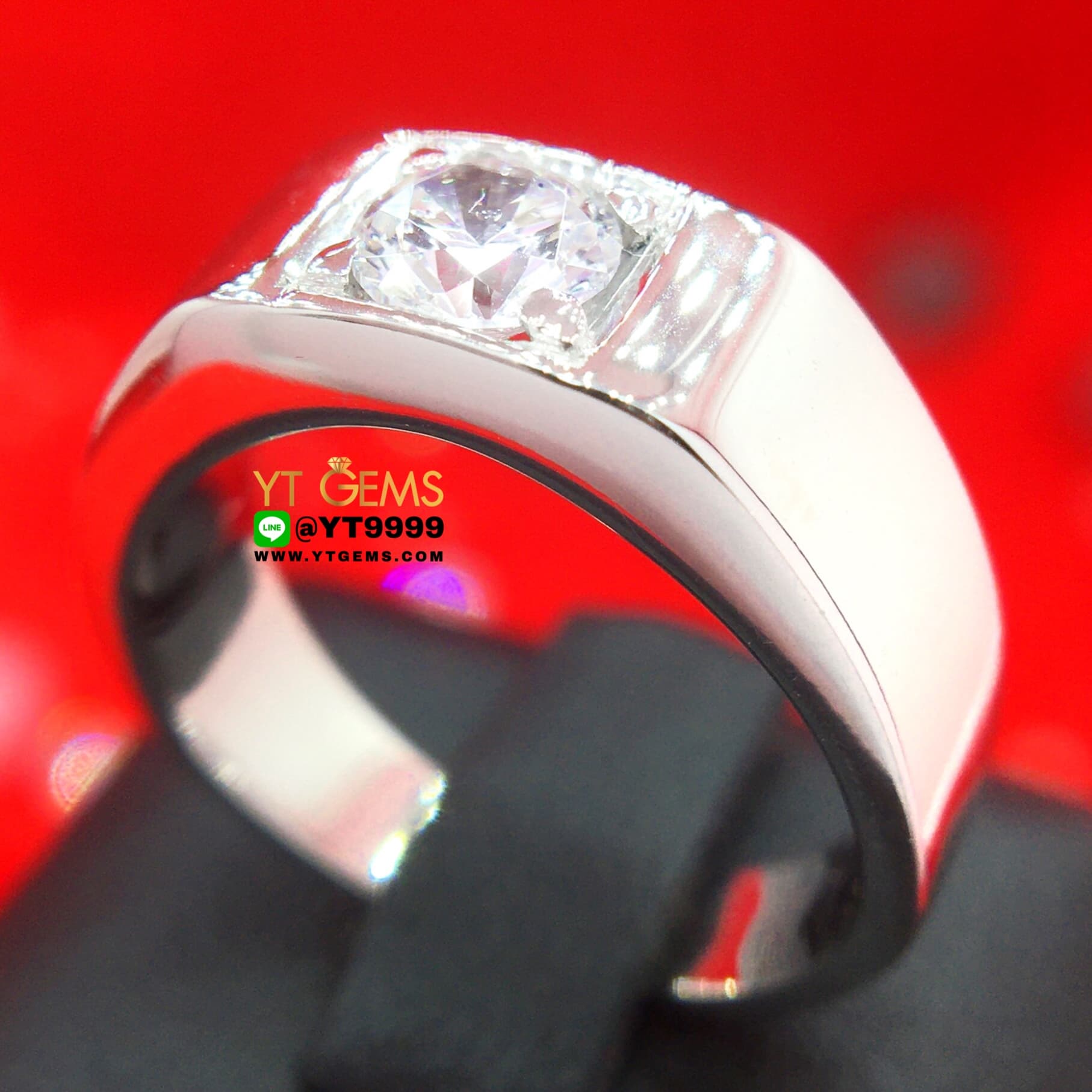 แหวนเพชร แหวนเงินแท้ ชุบทองคำขาว เพชร Swiss แหวนปลอกมีด (หนามเตย4มุม) YTG-10405 YTGEMS