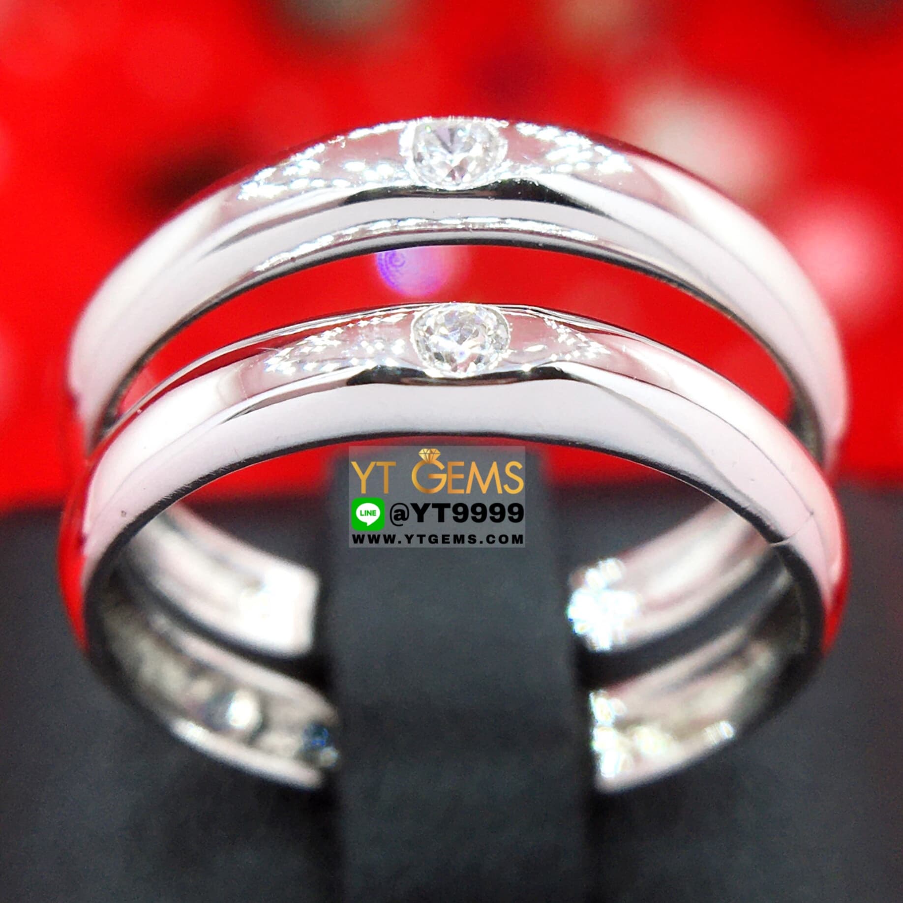 แหวนคู่ แหวนเพชร แหวนเงินแท้ 92.5% ชุบทองคำขาว ประดับ เพชร Swiss แหวนปลอกมีด หน้าแหวน 3 มิลลิเมตร YTG-10392 YTGEMS