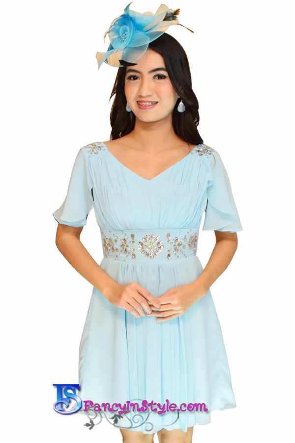 Short Dress ชุดราตรีสั้นสีฟ้า/ชุดเดรสสั้น/ชุดออกงาน/ชุดไปงานแต่ง