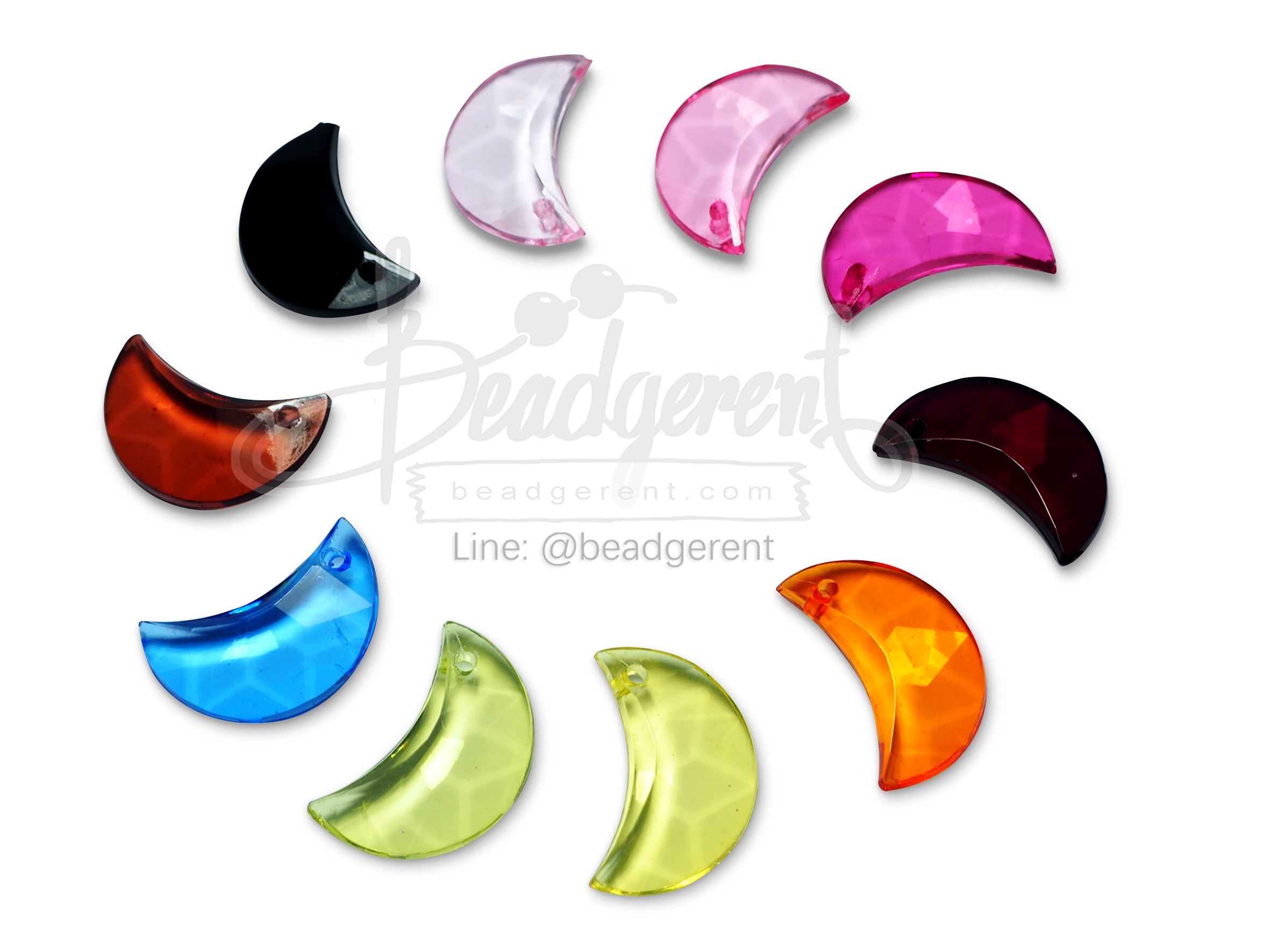 จี้อะคริลิค 9*17มม. ลายพระจันทร์เสี้ยว คละสีใส (100 กรัม) SKU-04505