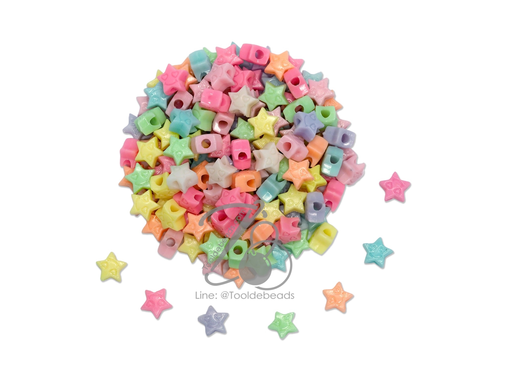 ลูกปัดอะคริลิค 9มม. ลายดาวยิ้ม คละสีหวาน (500 กรัม) SKU-12125
