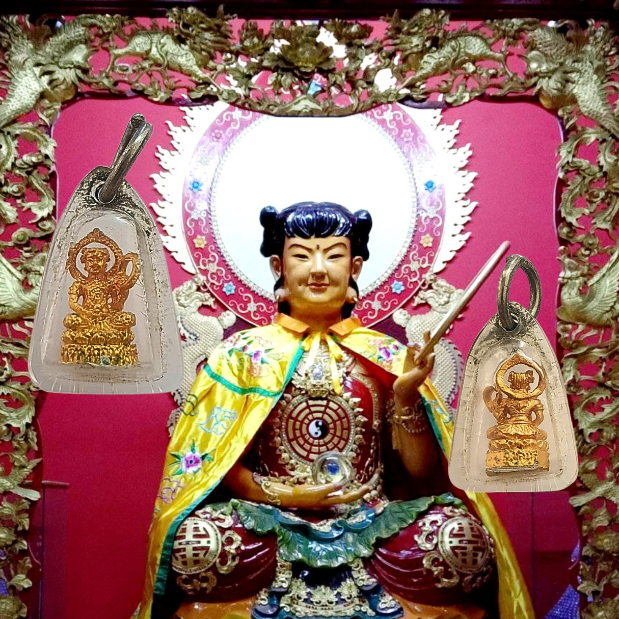 รูปหล่อลอยองค์เทพเจ้านาจาซาไท้จื้อศาลเจ้าหล่าจาซาไท้จื้อต.อ่างศิลาจ.ชลบุรีขนาดเล็กมากรุ่น1เนื้อกะไหล่ทอง