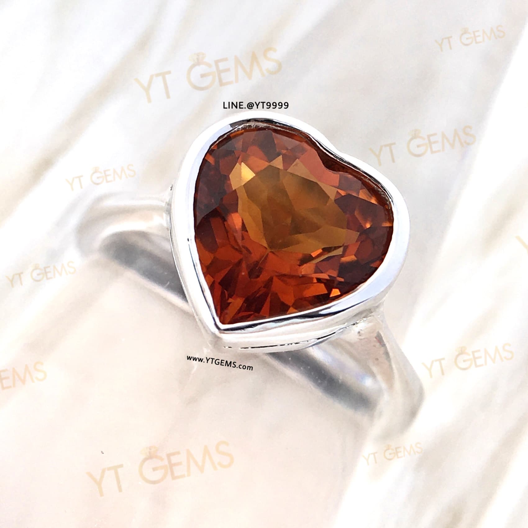 แหวนซิทรินสีส้ม หัวใจ แหวนเงินแท้ ชุบทองคำขาว พลอยซิทรินแท้ YTG-11537 YTGEMS