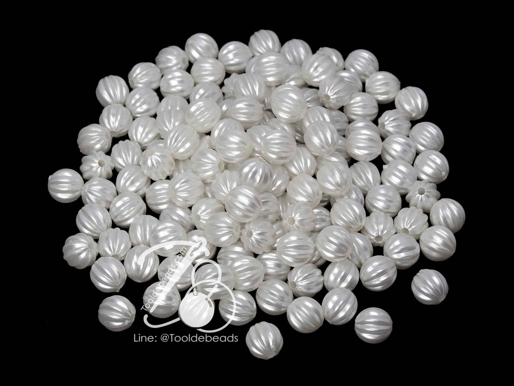 ลูกปัดมุกพลาสติก 8มม ลายมะเฟือง สีขาว (500 กรัม) SKU-12961