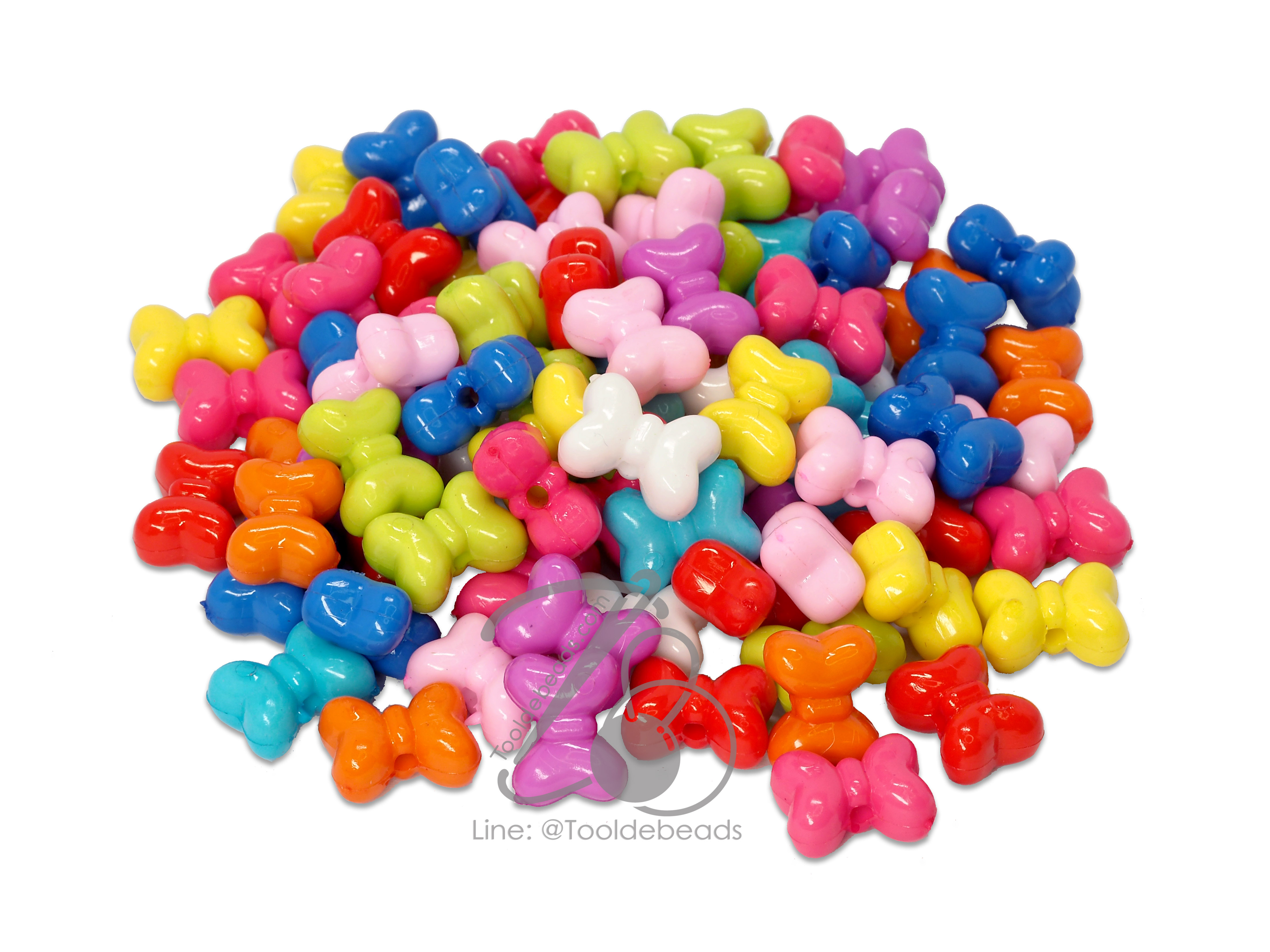 ลูกปัดอะคริลิค 15*12มม. ลายโบว์มินนี สีสด (15 กรัม) SKU-06917