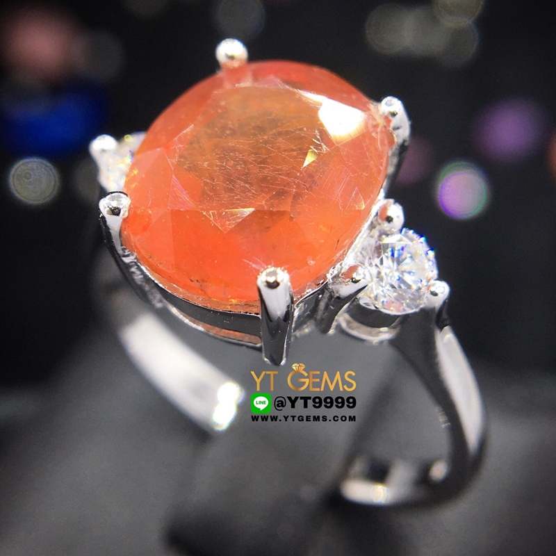 แหวนบุษราคัม สีน้ำโขง แหวนเงินแท้ 92.5% ชุบทองคำขาว ประดับ พลอยบุษราคัมแท้ ตกแต่ง เพชรSwiss YTG-9770 YTGEMS