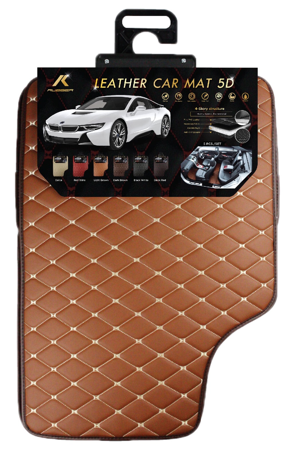 K-RUBBER พรมปูพื้นรถยนต์ VIP ขนาดฟรีไซส์ สำหรับรถเก๋งรถกระบะ4ประตู จำนวน 5 ชิ้น ( มี 6 สี)