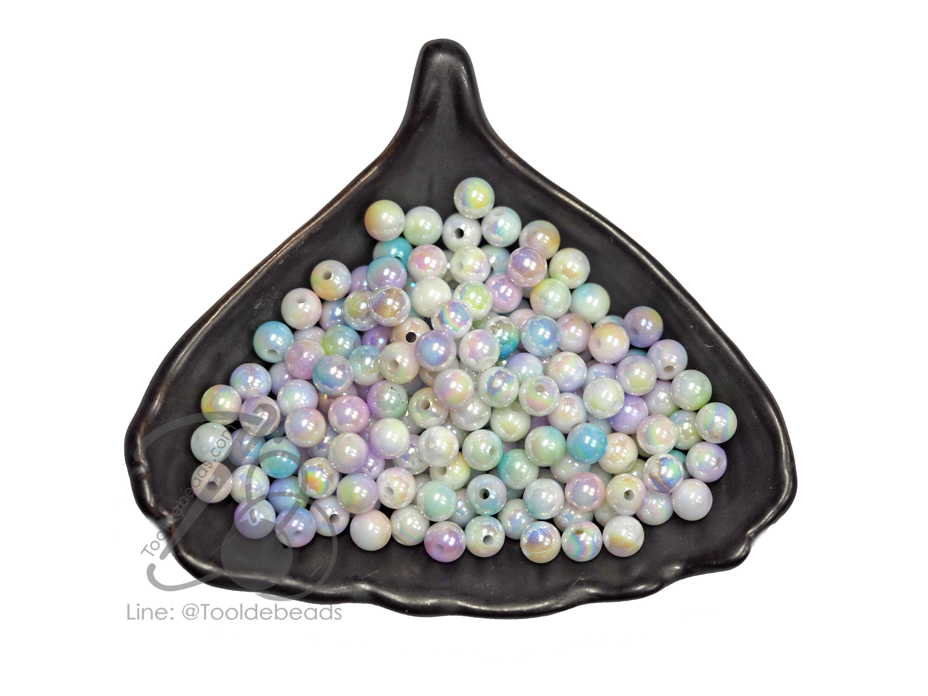 ลูกปัดพลาสติก 6มม. เคลือบรุ้งหลากสี (10 กรัม) SKU-13421