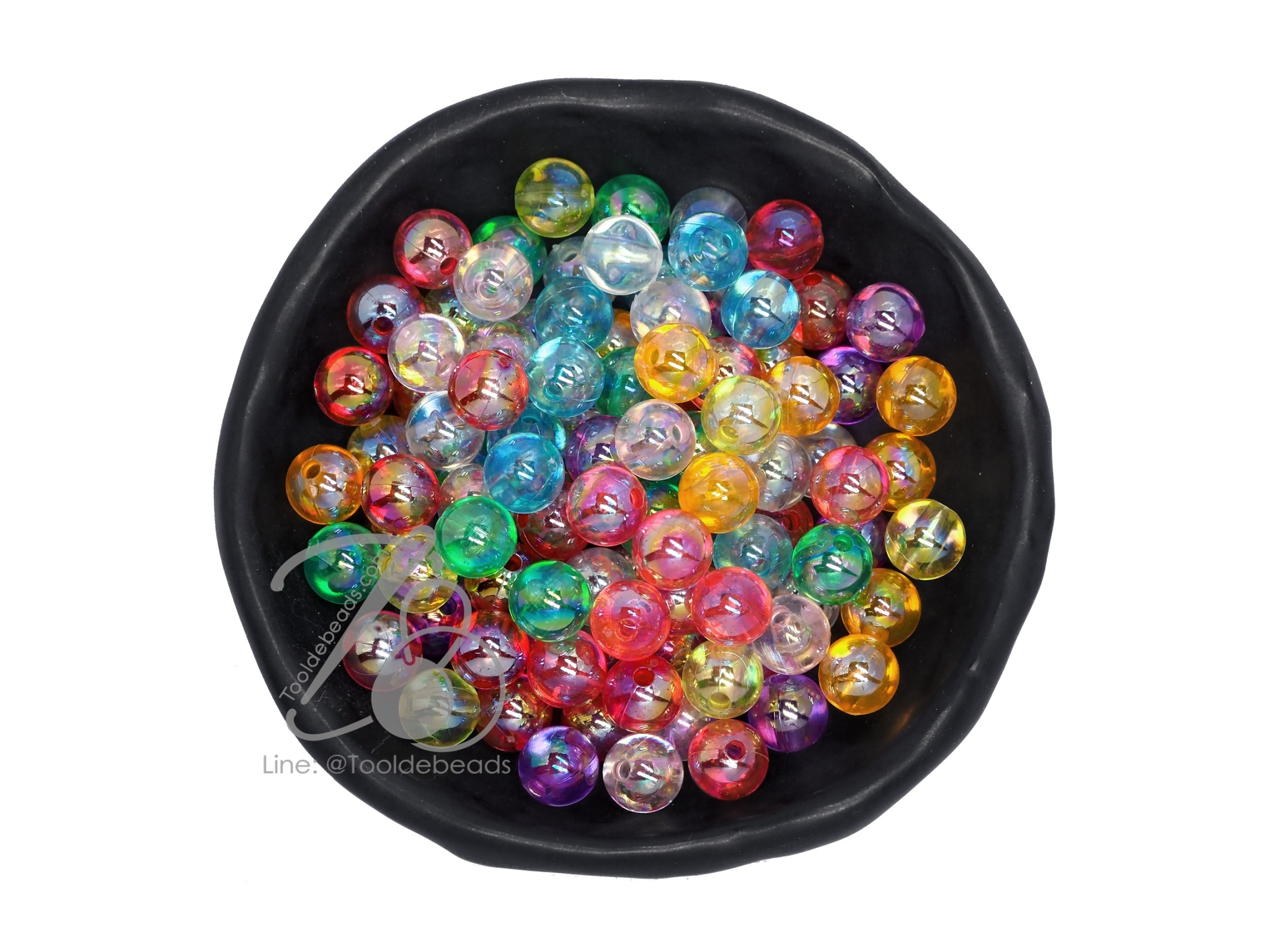 ลูกปัดพลาสติก เคลือบรุ้ง 8มม. คละสีรุ้งใส (50 กรัม) SKU-11942