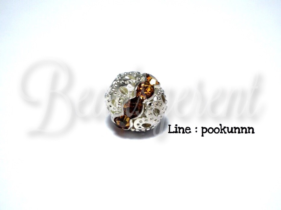 ลูกปัดเงินฝังเพชร10มม. เส้นเดี่ยว สีน้ำตาล (1 ชิ้น) SKU-01564