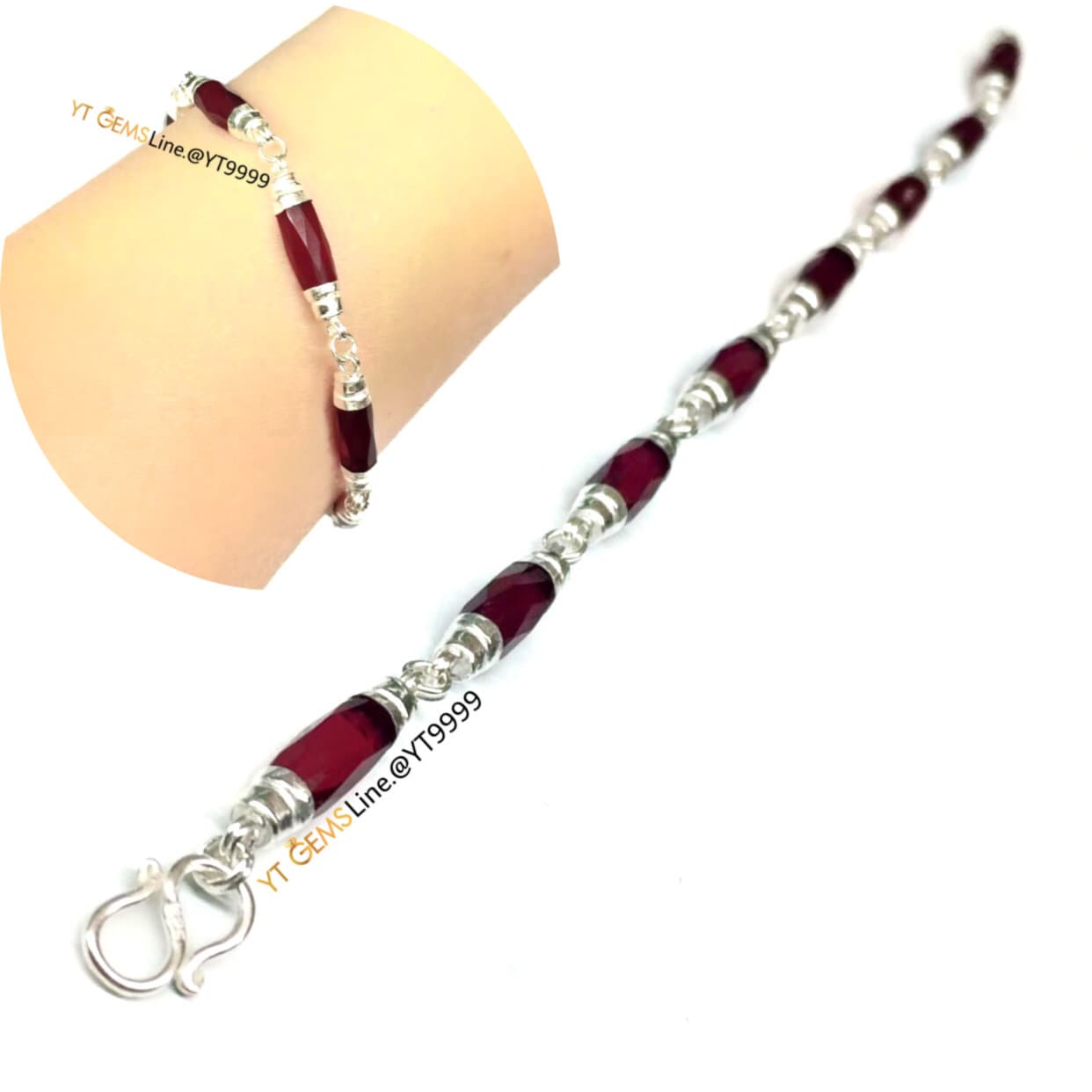 สร้อยข้อมือโกเมน สร้อยข้อมือเงินแท้ พลอยโกเมน (CZ) 4 มม. YTG-10974 YTGEMS