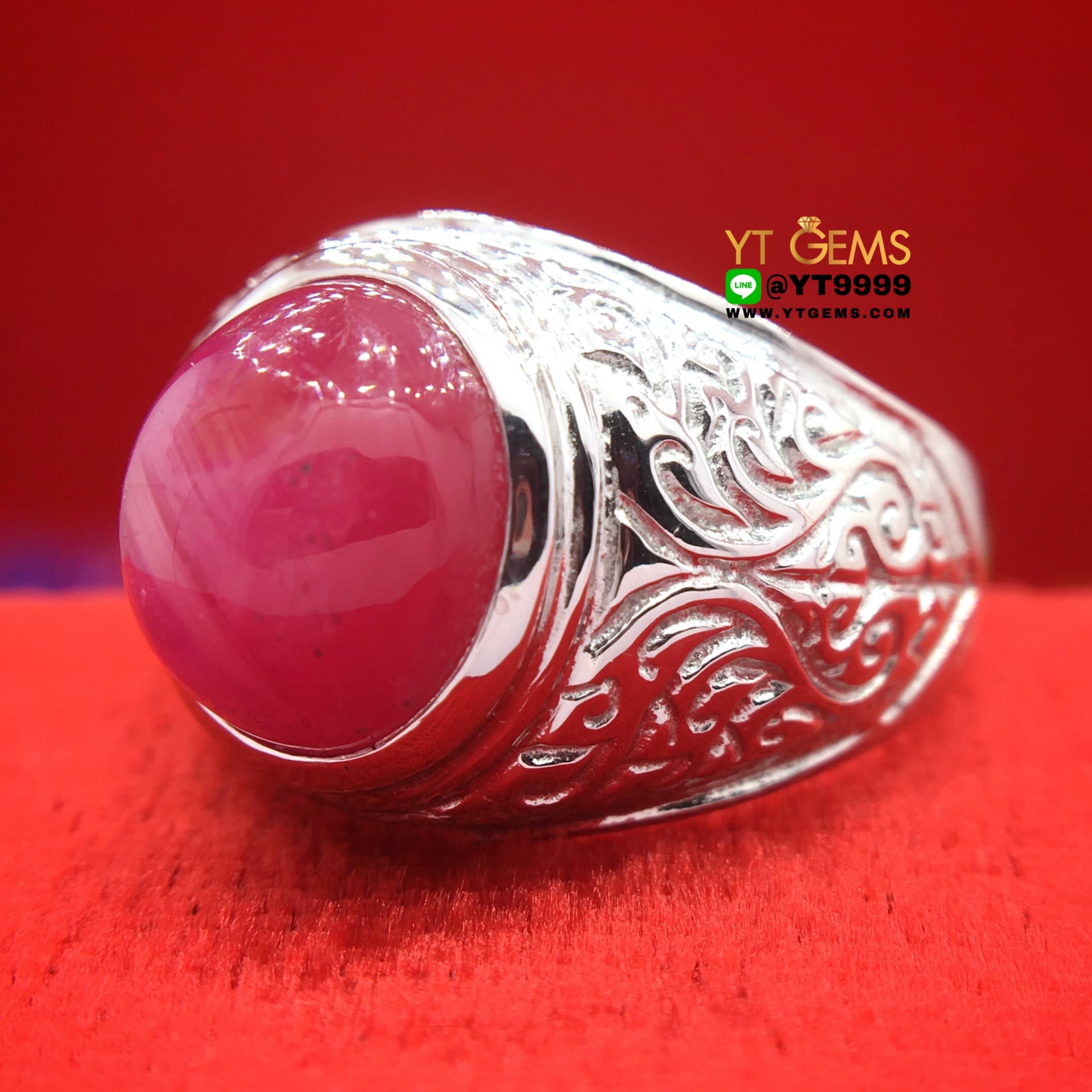 แหวนทับทิมกินบ่เซี่ยง ทับทิมสตาร์ แหวนเงินแท้ 92.5% ชุบทองคำขาว ประดับ พลอยทับทิมกินบ่เซี่ยงแท้ (มีสตาร์ชัด) หน้าแหวน 1.55 ซม. YTG-10511 YTGEMS