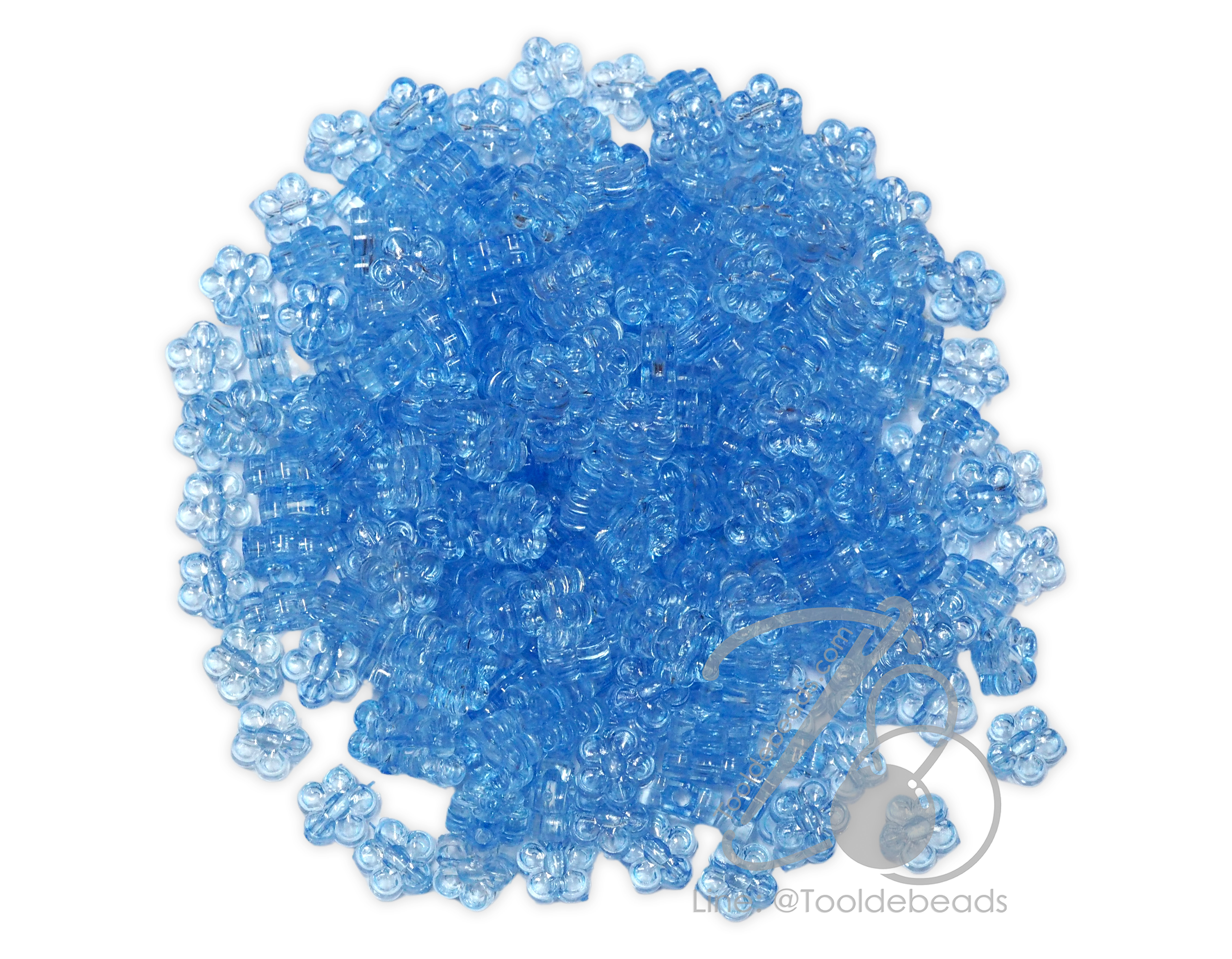 ลูกปัดอะคริลิค 8มม. ลายดอกไม้ สีฟ้า สีใส (15 กรัม) SKU-17388