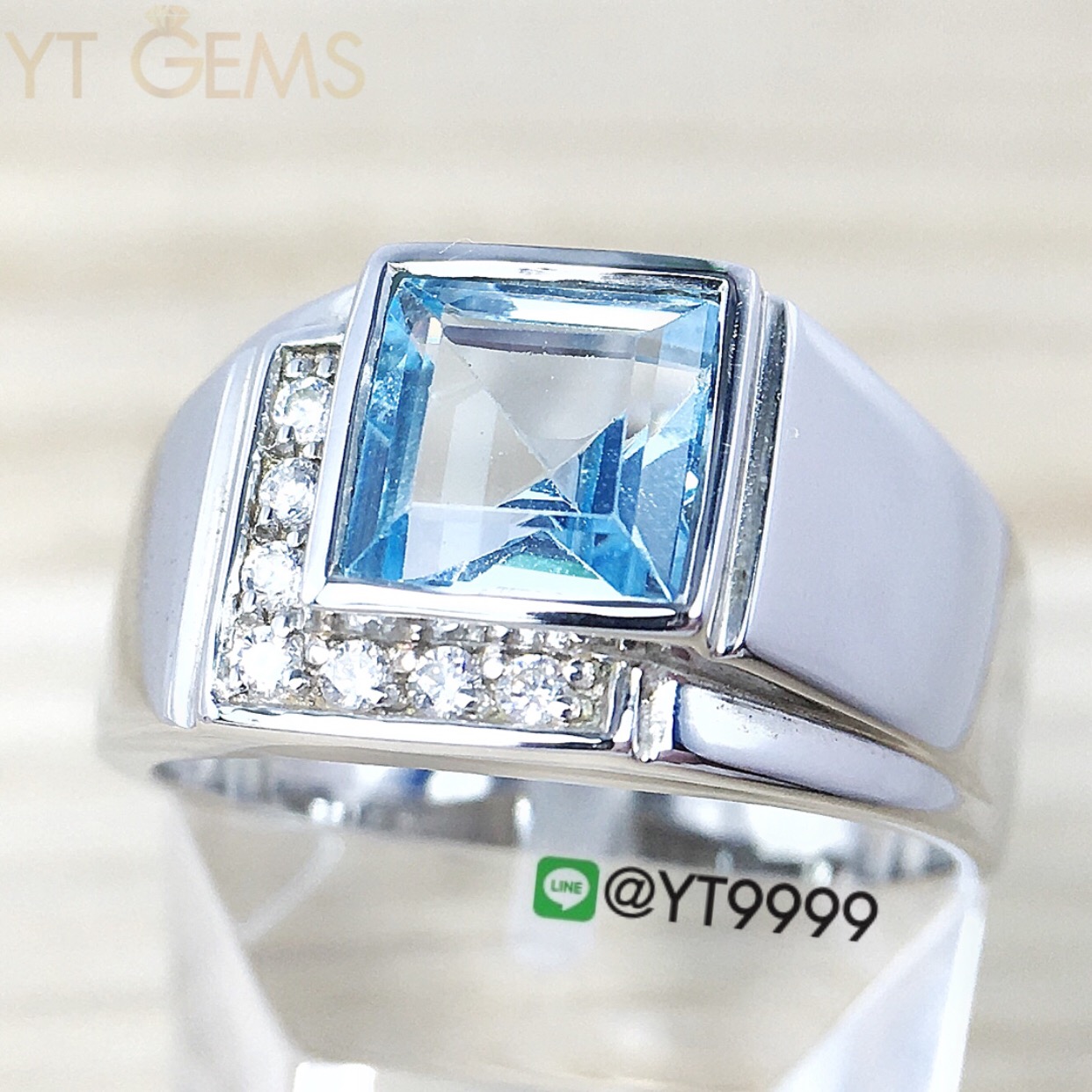 แหวนสกายบลูโทแพซ แหวนเงินแท้ ชุบทองคำขาว พลอยแท้ YTG-8302 YTGEMS