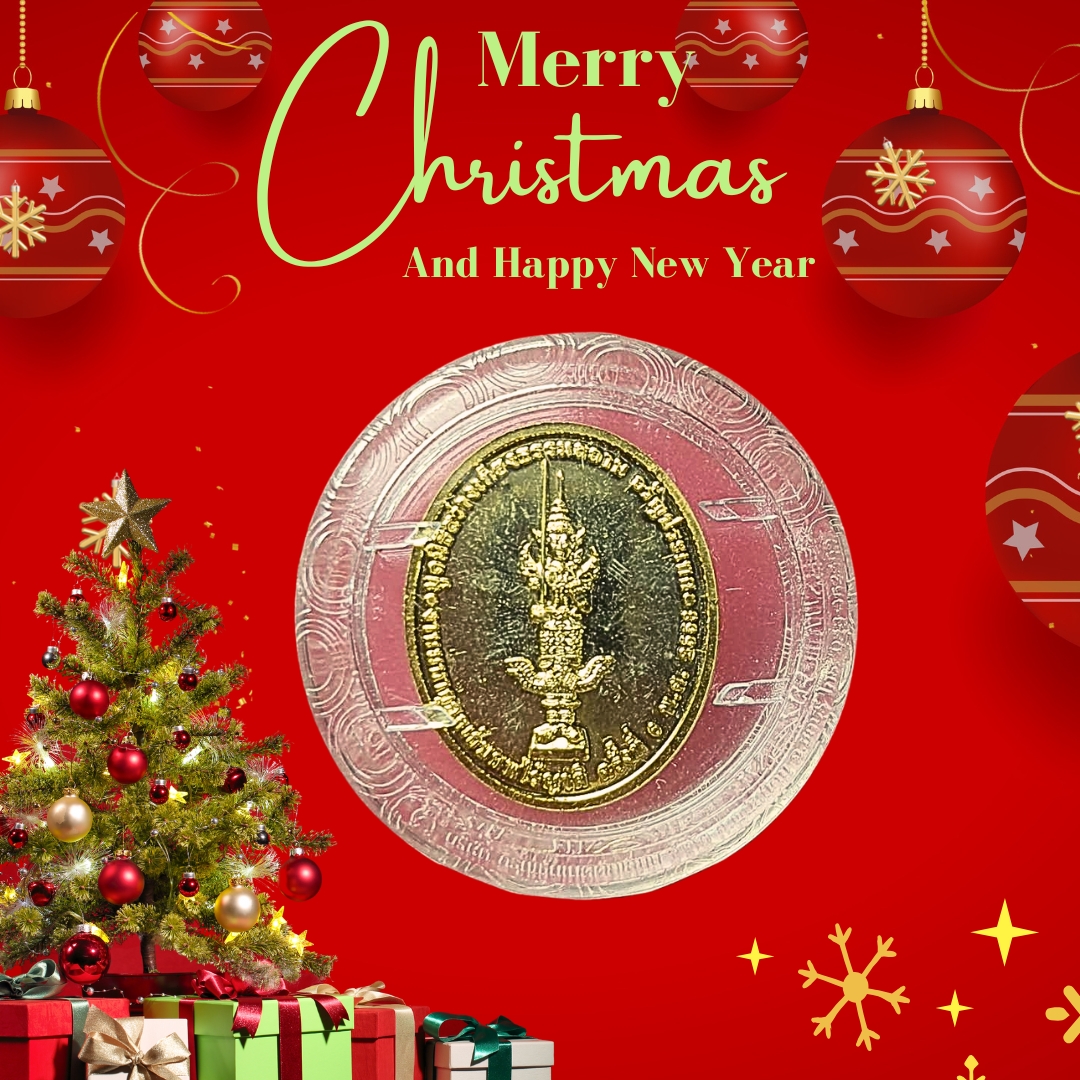 เหรียญหน่าไฉ่ฮั้วโจวซือที่ระลึกงานมหากุศลเก็บศพไร้ญาติมูลนิธิสว่างเที่ยงธรรมสถานอรัญประเทศปีพ.ศ.2558เนื้อกะไหล่ทองขัดเงา