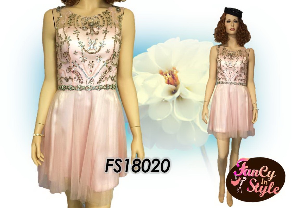 Short Dress/Prom Dress/ชุดเดรสสั้นสีพีช/ชุดเดรสสั้น/ชุดออกงาน/ชุดไปงานแต่ง