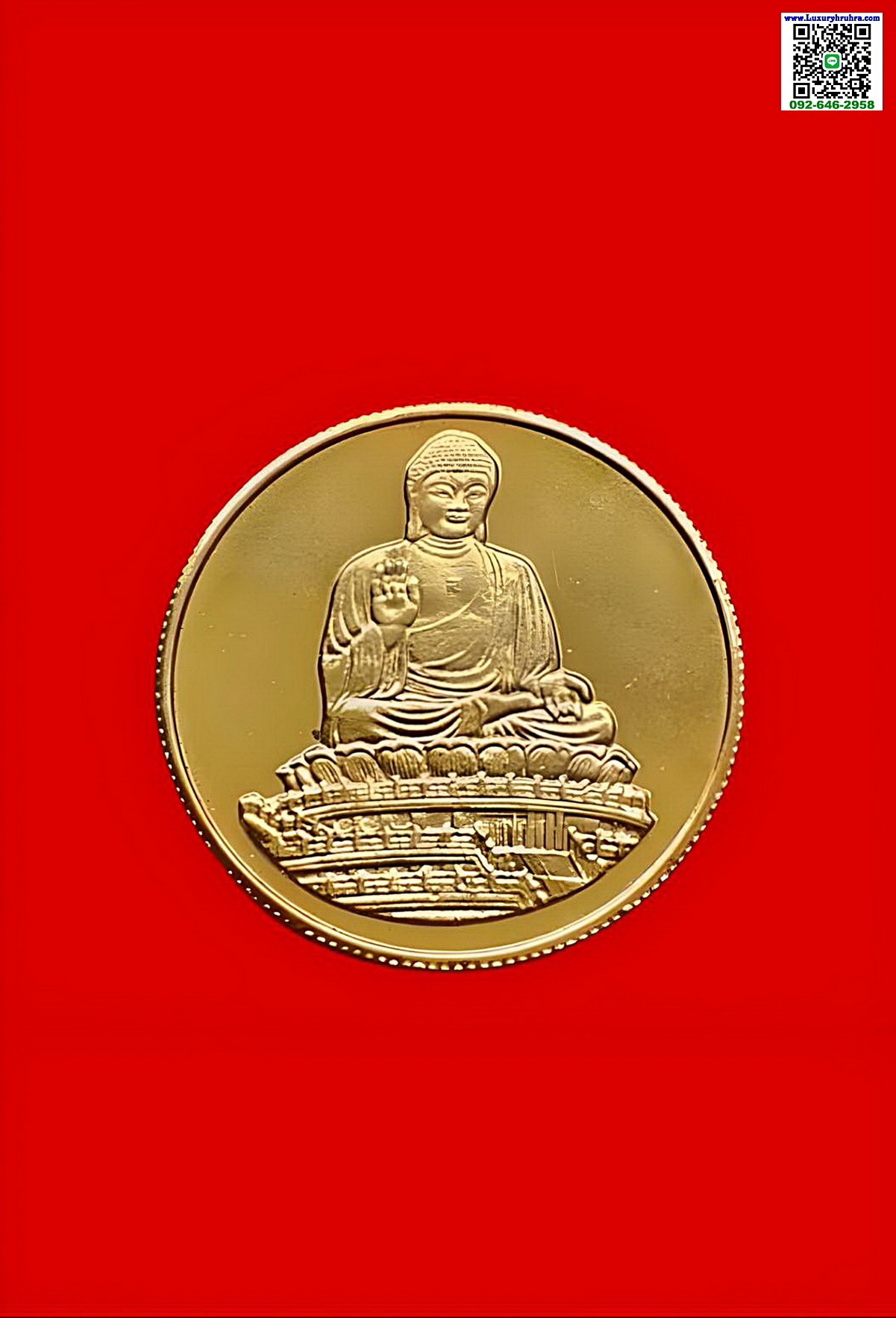 เหรียญพระยูไลTianTianBuddha Statue1993เกาะฮ่องกงเนื้อกะไหล่ทองขัดเงา