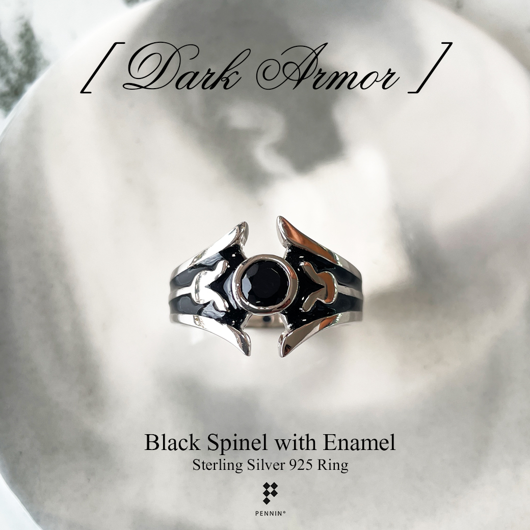 DARK ARMOR: แหวนเกราะข้างแรม นิล กาญจนบุรี ฝังหุ้ม กลม 5.5mm ลงยาดำ ลุคสุดเท่ แนวแฟนตาซี