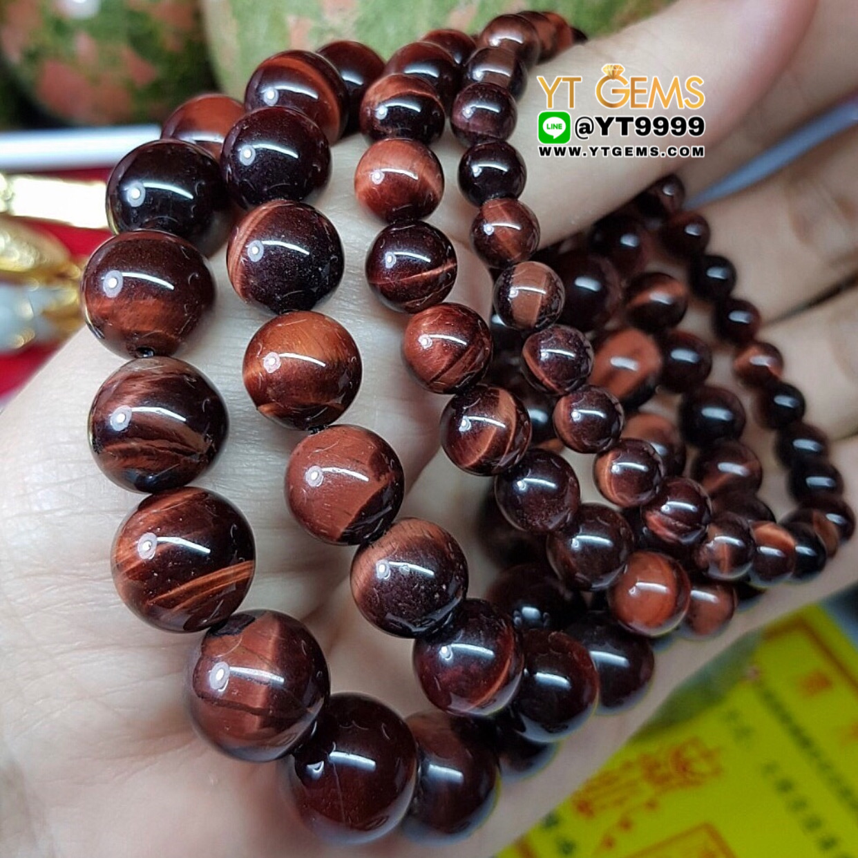 สร้อยข้อมือเรดไทเกอร์อาย เกรดA (หินตาเสือแดง) หินเรดไทเกอร์อายแท้ ขนาดหิน 12 mm YTG-8878 YTGEMS
