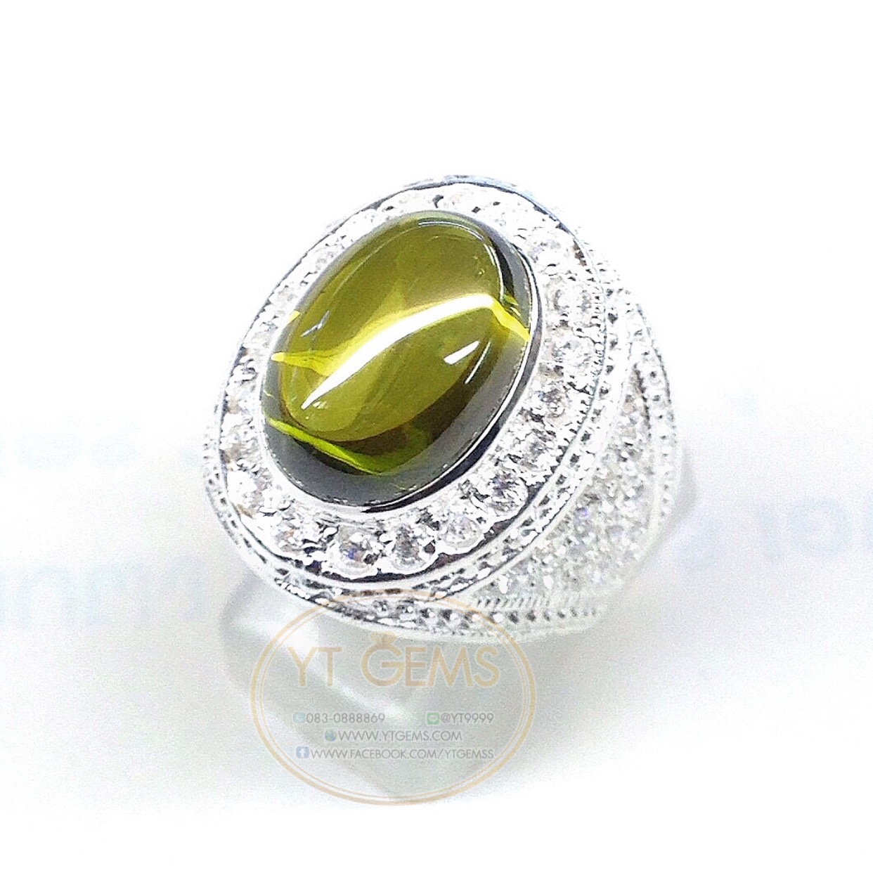 แหวนเงินแท้92.5% พลอยเขียวส่อง(cz) ตกแต่งเพชรSwiss YTG-5132 YTGEMS