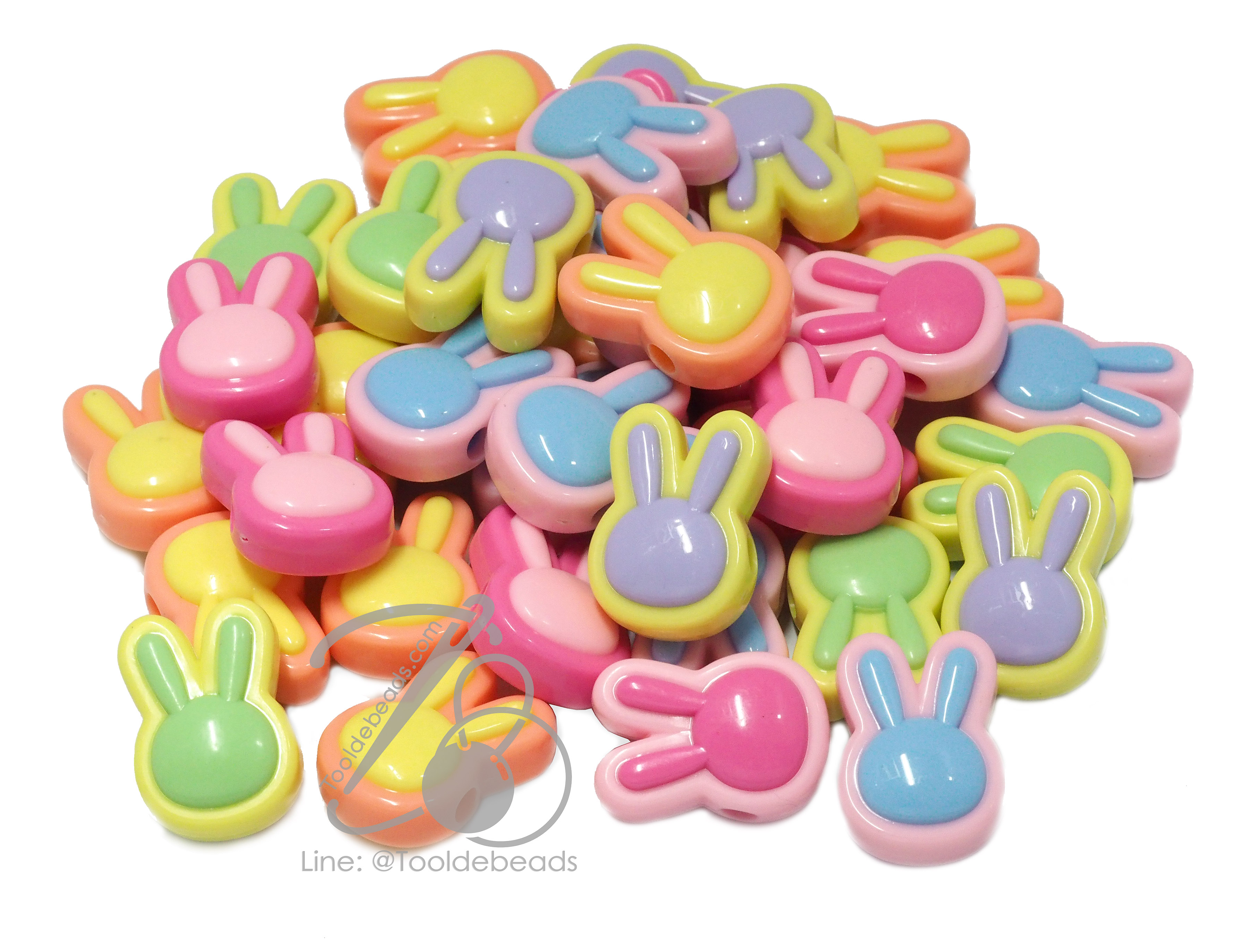 ลูกปัดอะคริลิค ทรงนูน 16*23มม. ลายกระต่าย สีหวาน (10 กรัม) SKU-14399