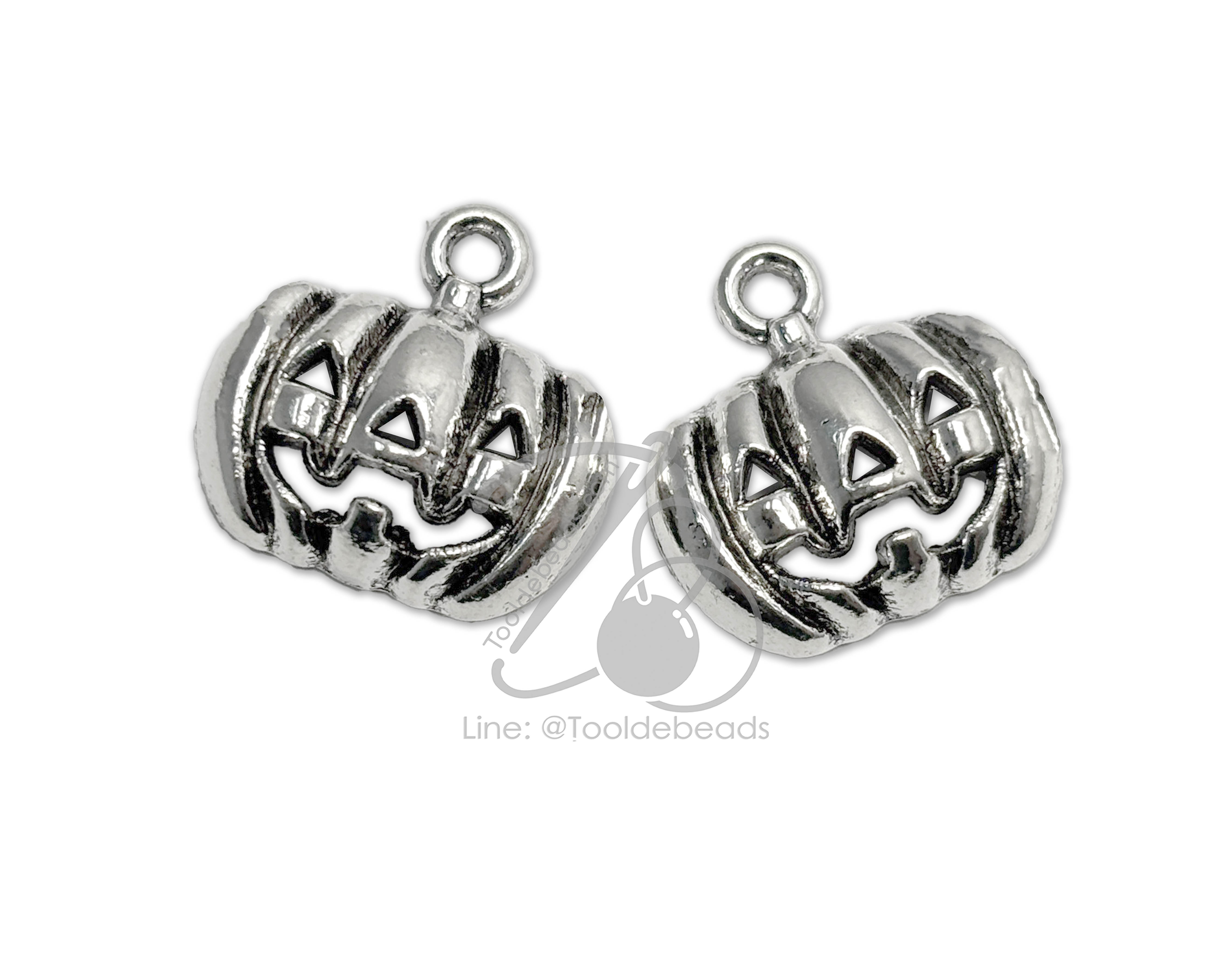 ลูกปัดโรเดียม 219 16มม. ลายจี้ฟักทอง สีเงิน (10 กรัม) SKU-18490