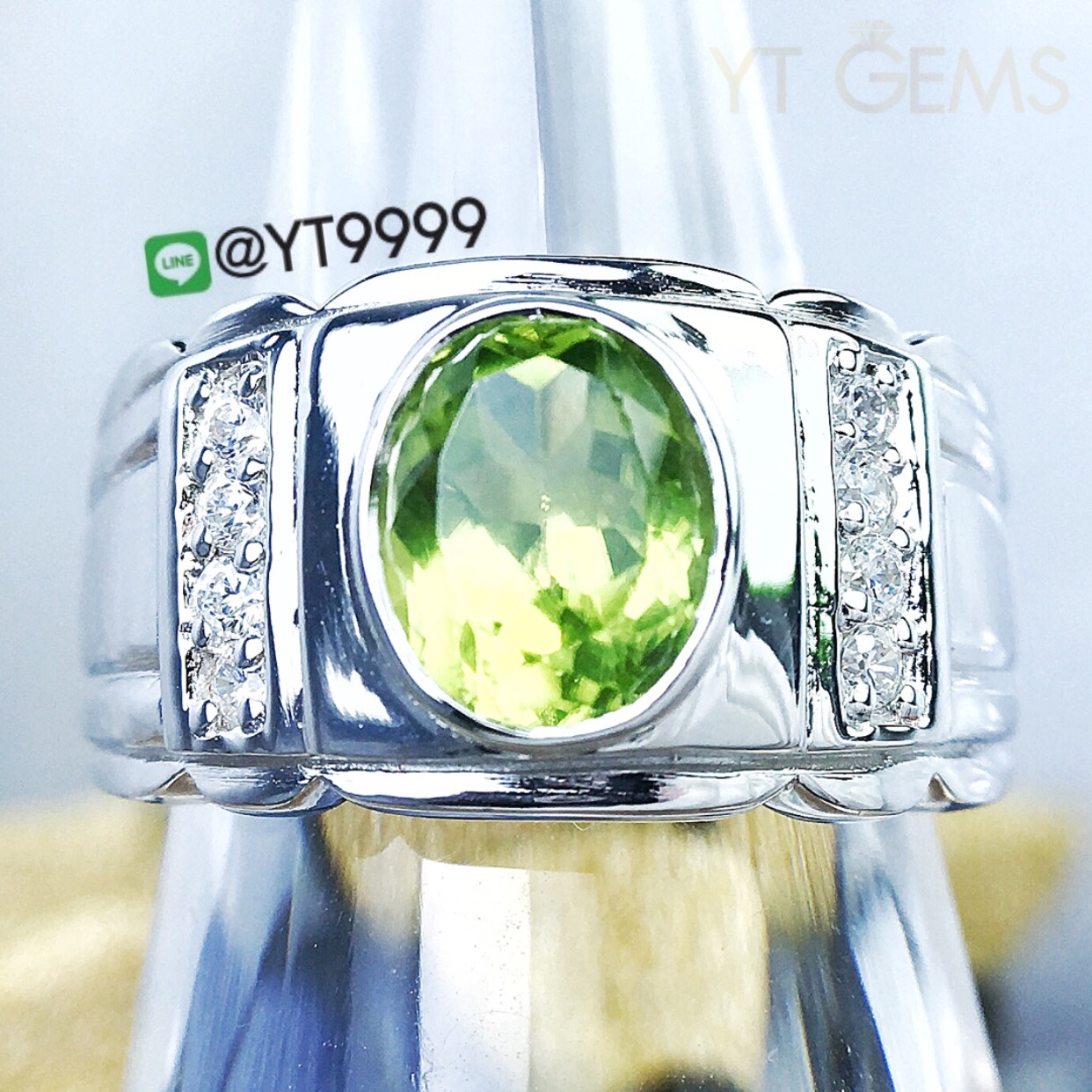แหวนเพอริดอท แหวนเงินแท้92.5% ชุบทองคำขาว พลอยเพอริดอทแท้ YTG-3085 YTGEMS