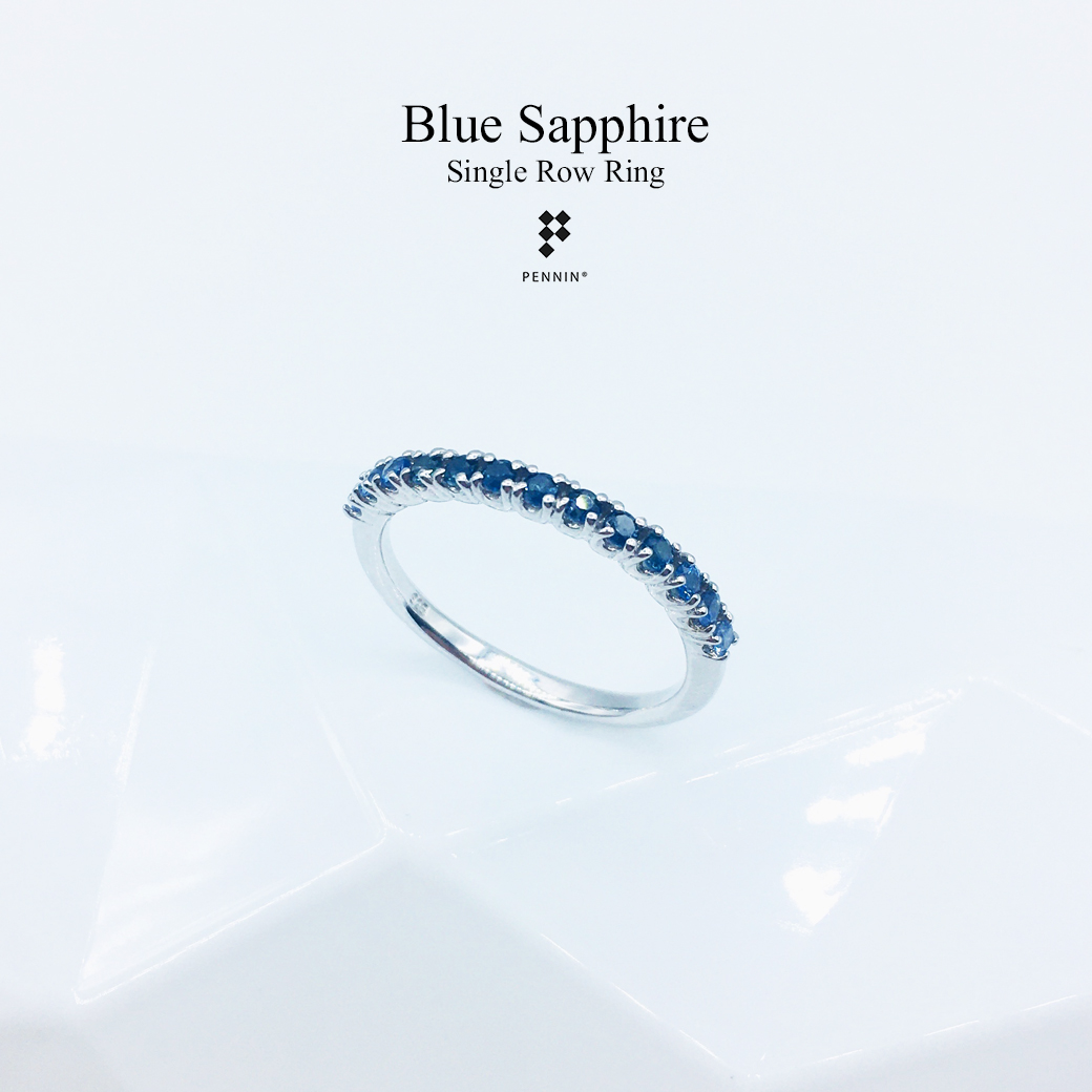 แหวนแถวไพลิน : Single Row Blue Sapphire Ring พลอยไพลินแท้ เงินแท้ 925 ชุบทองขาว