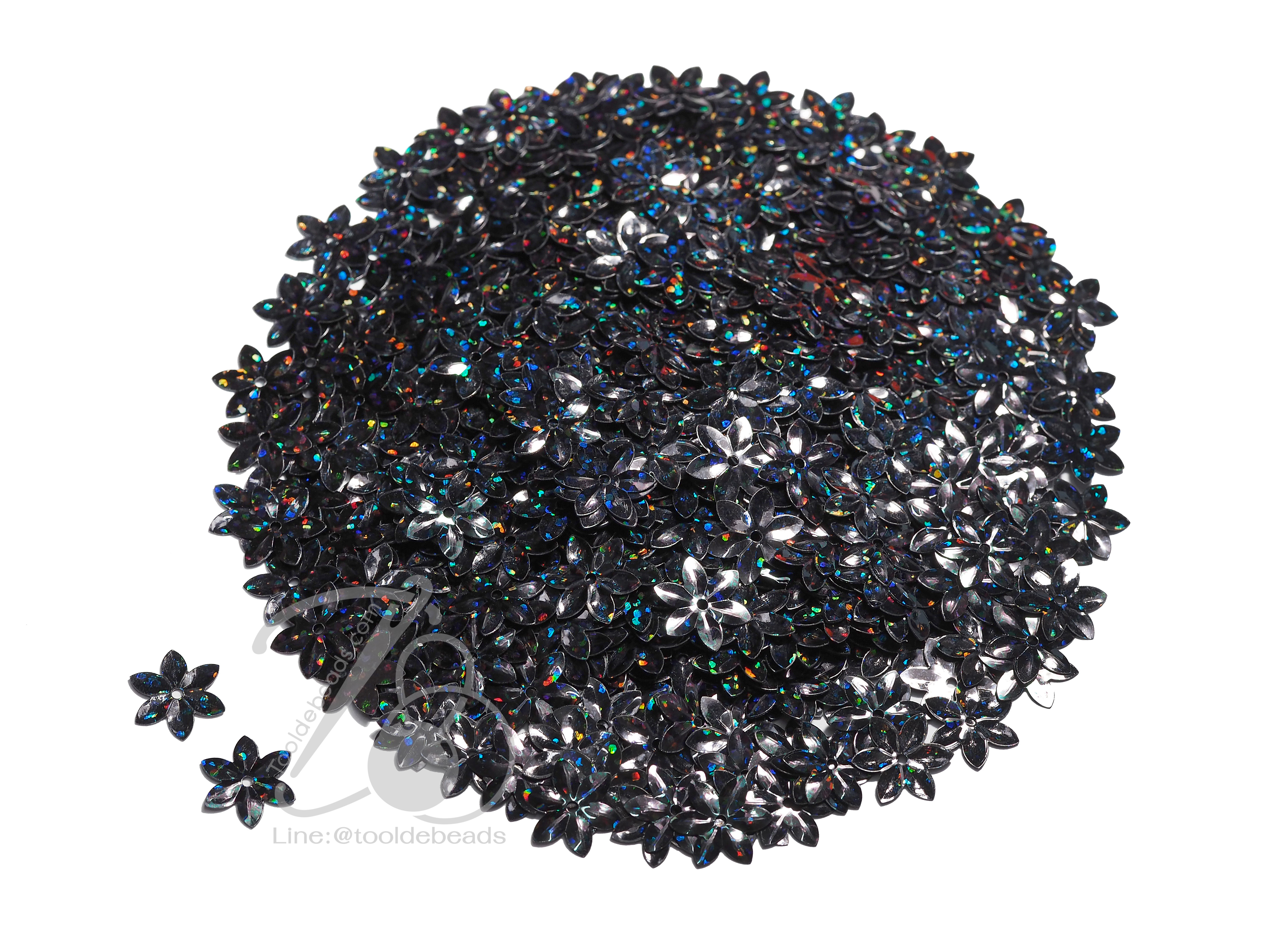 เลื่อมดอกไม้ดิสโก้ 14มม. สีดำ กลีบแหลม (500 กรัม) SKU-10259