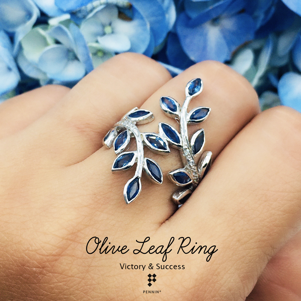 แหวนใบมะกอกไพลินช่อ 8 ใบก้านเพชรสวิส CZ นำชัยชนะ โชคลาภ และความร่ำรวย ไม่มีที่สิ้นสุด