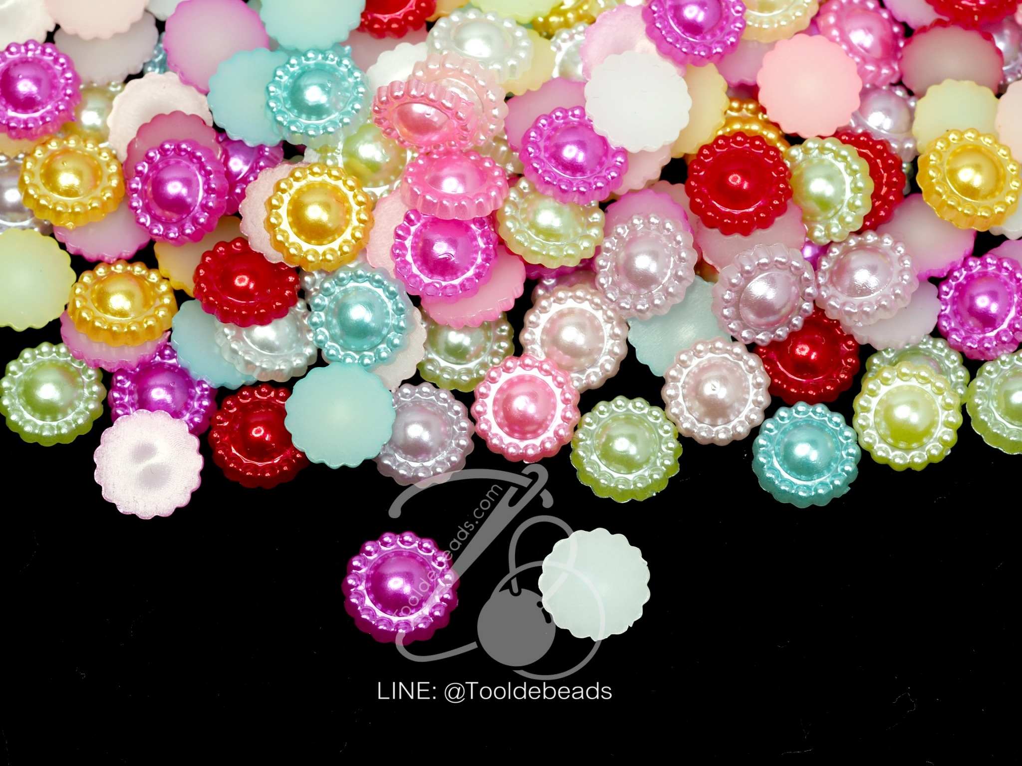 มุกครึ่งซีก ลายดอกไม้ คละสี (15 กรัม) SKU-10853