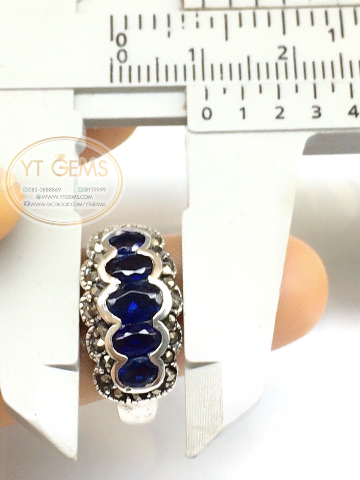 แหวนเงินแท้92.5% รมดำ พลอยไพลิน(cz) ตกแต่งแมกกาไซต์ YTG-5608 YTGEMS