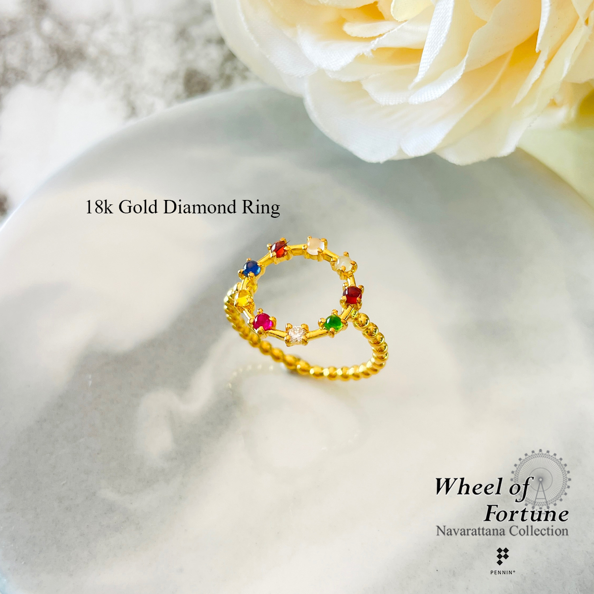 แหวนนพเก้า Wheel of Fortune I ทองคำแท้ 18K เพชรเบลเยียมแท้ พลอยแท้ตามตำรา เสริมโชคลาภสิริมงคล