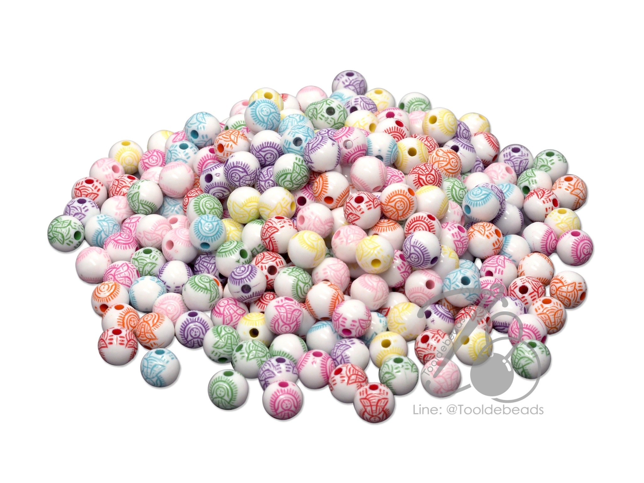 ลูกปัดอะคริลิค 8มม. ลายการ์ตูน พื้นขาว เพ้นท์สี (100 กรัม) SKU-10998