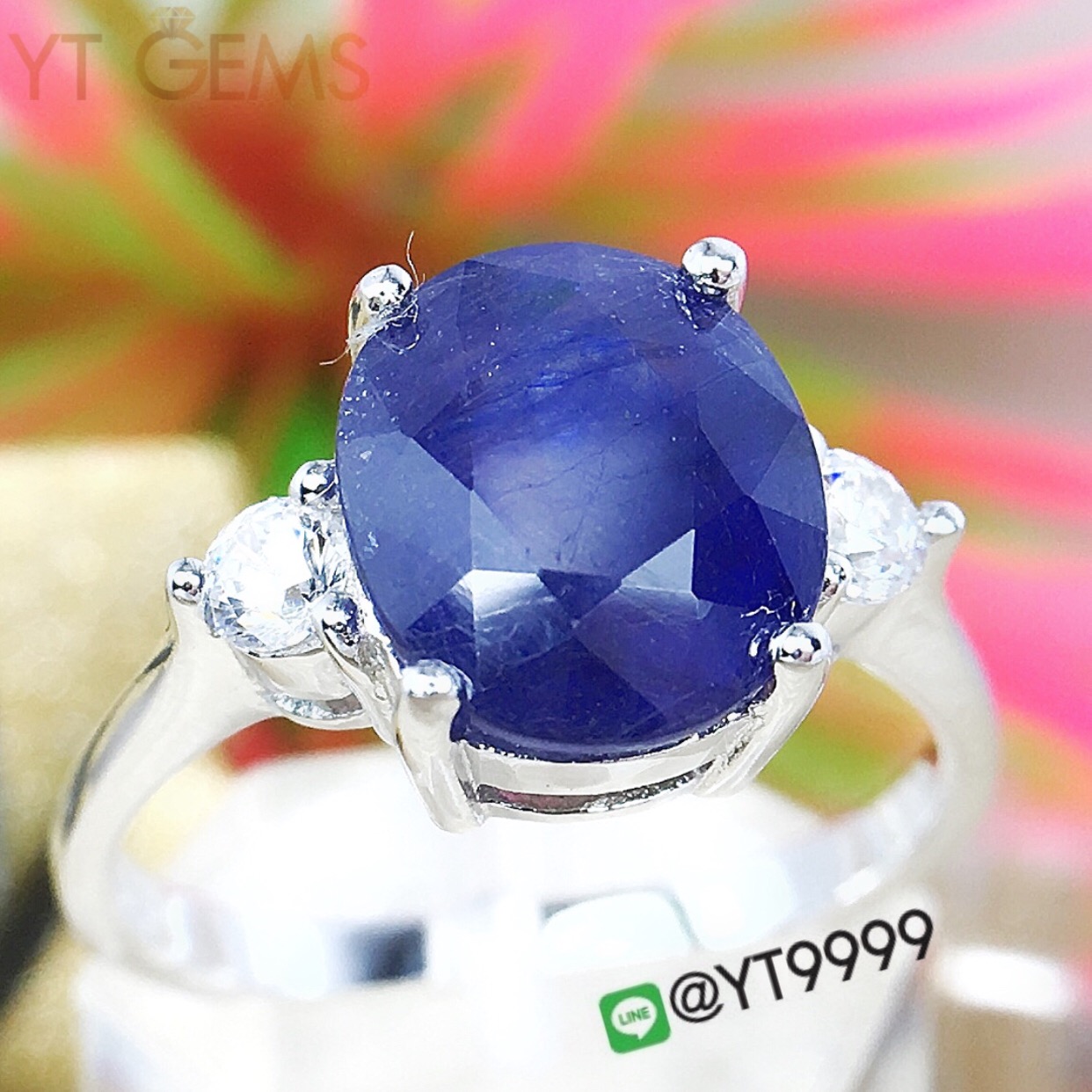 แหวนไพลิน แหวนเงินแท้92.5% ชุบทองคำขาว พลอยไพลินแท้ YTG-3176 YTGEMS