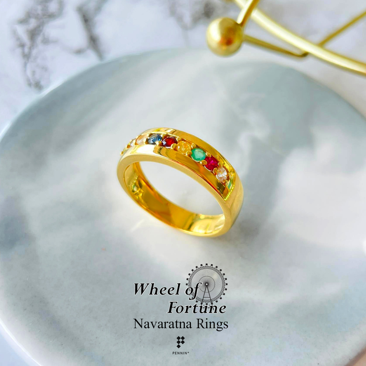 [SALE20%]แหวนนพเก้าสำหรับหนุ่มๆ Wheel of Fortune V:วงล้อแห่งโชคลาภ เงินแท้ชุบทอง พลอยนพเก้าแท้ตามตำราไทย สวย เรียบ เท่