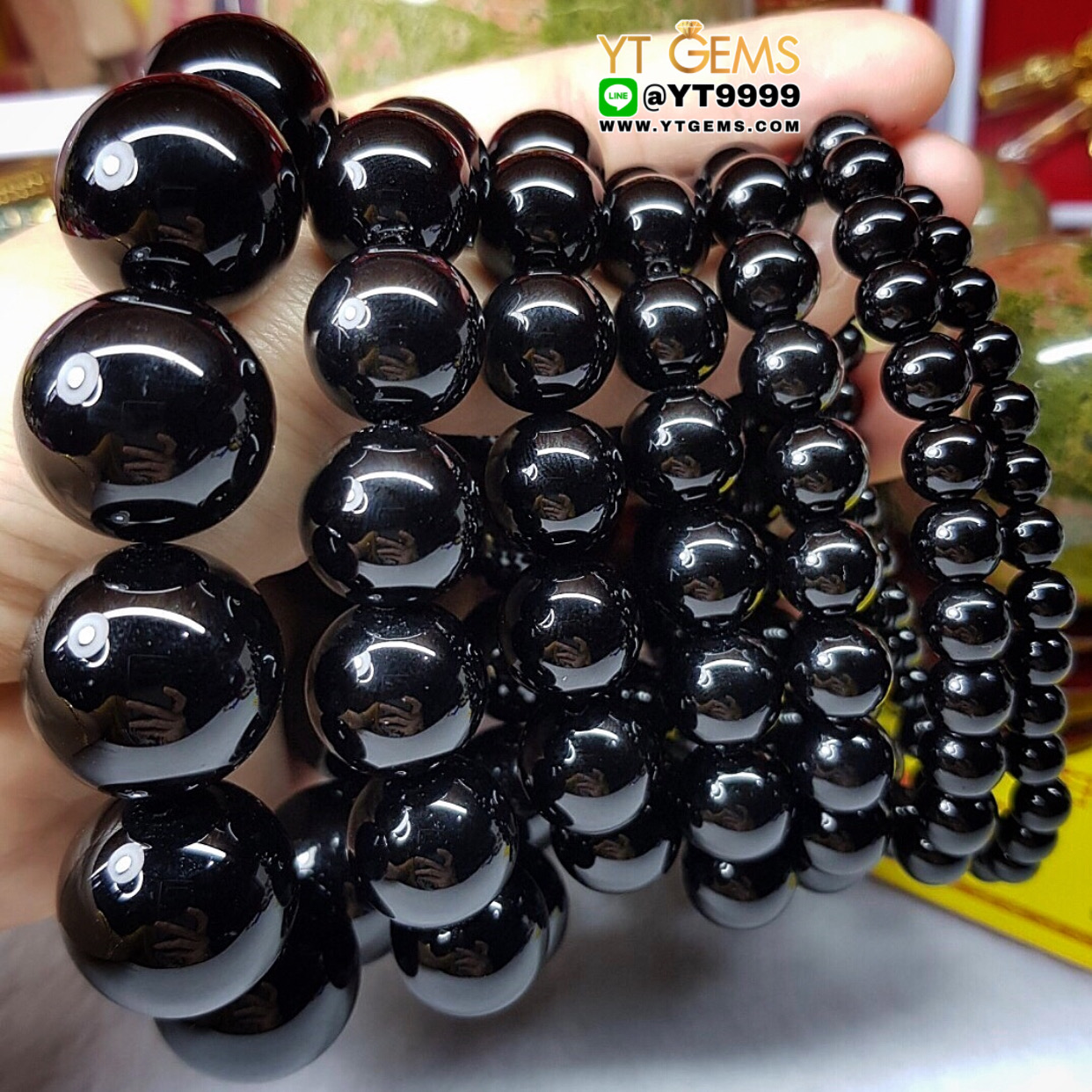 สร้อยข้อมือนิล เกรดA (แบบเงา) นิลแท้ ขนาดหิน 12 mm YTG-8905 YTGEMS