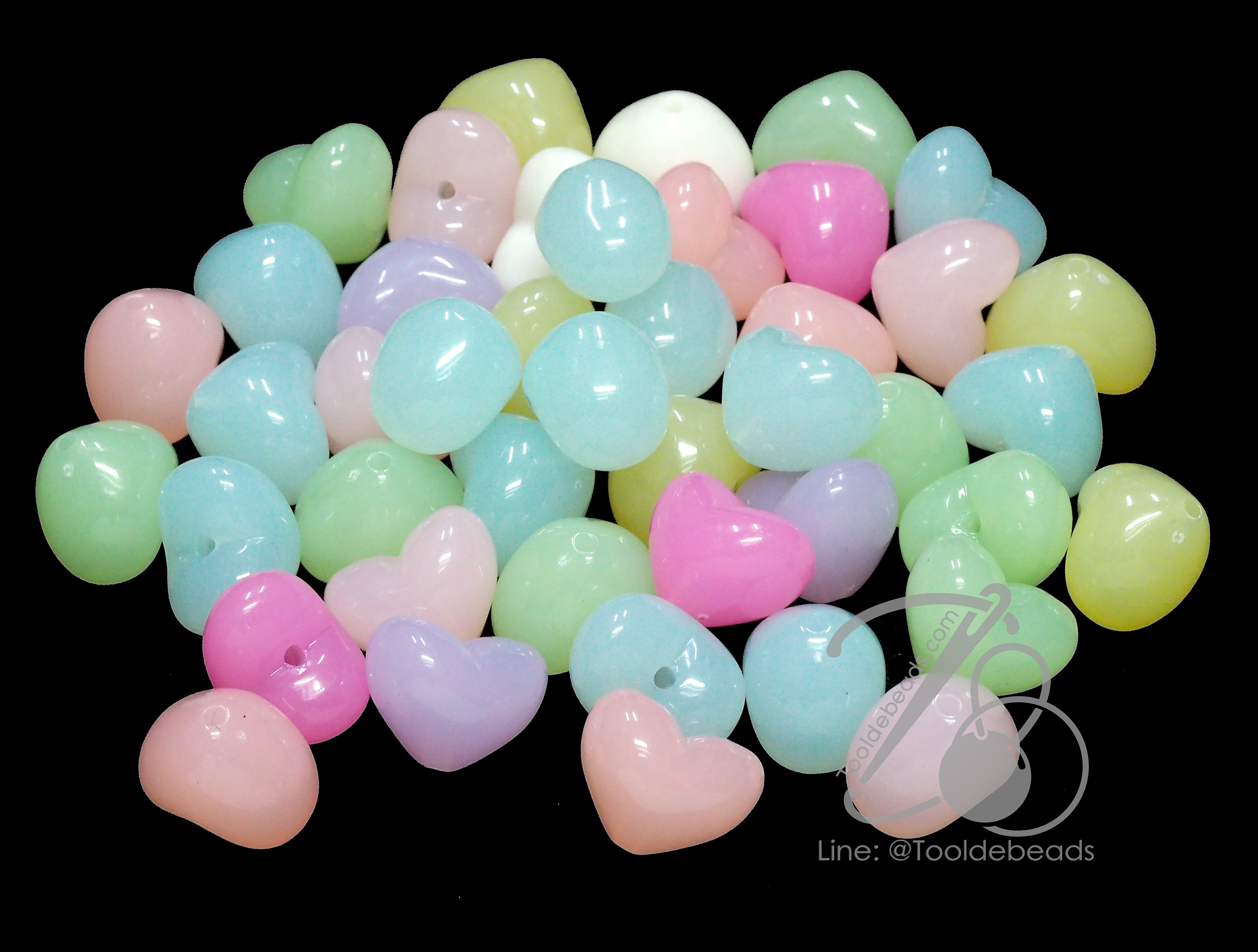 ลูกปัดอะคริลิค 18มม. ลายหัวใจอ้วน คละสีเยลลี่หวาน (500 กรัม) SKU-15880