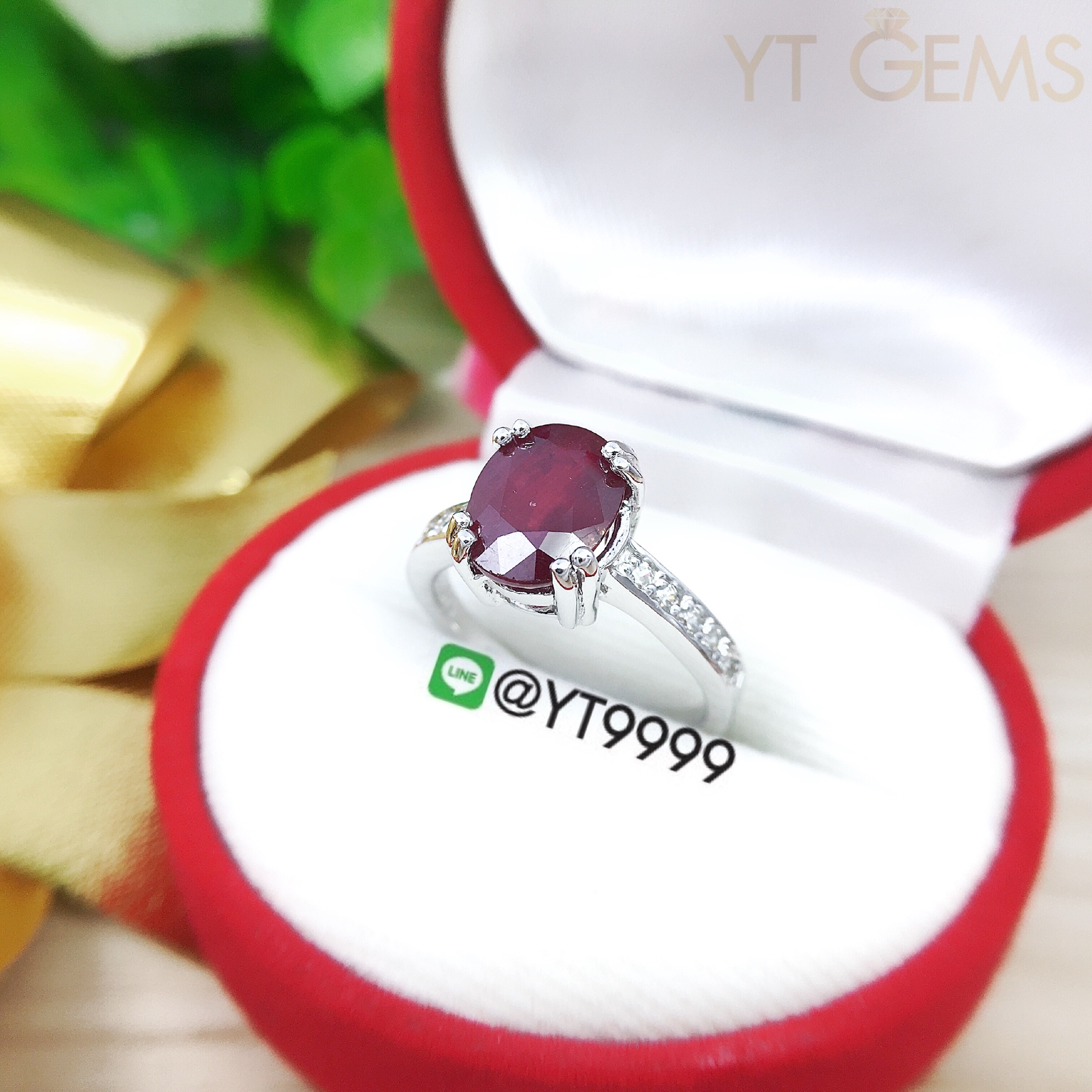 แหวนทับทิม แหวนเงินแท้ ชุบทองคำขาว พลอยทับทิมแท้ YTG1376 YTGEMS
