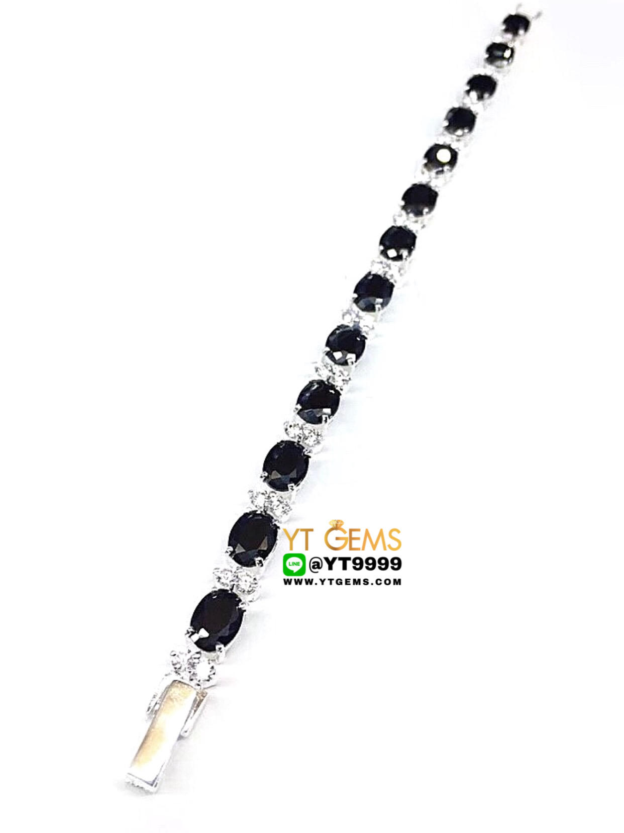 สร้อยข้อมือนิล สร้อยข้อมือเงินแท้ 92.5% ประดับ พลอยนิล (cz) คั่น เพชร Swiss YTG-9019 YTGEMS