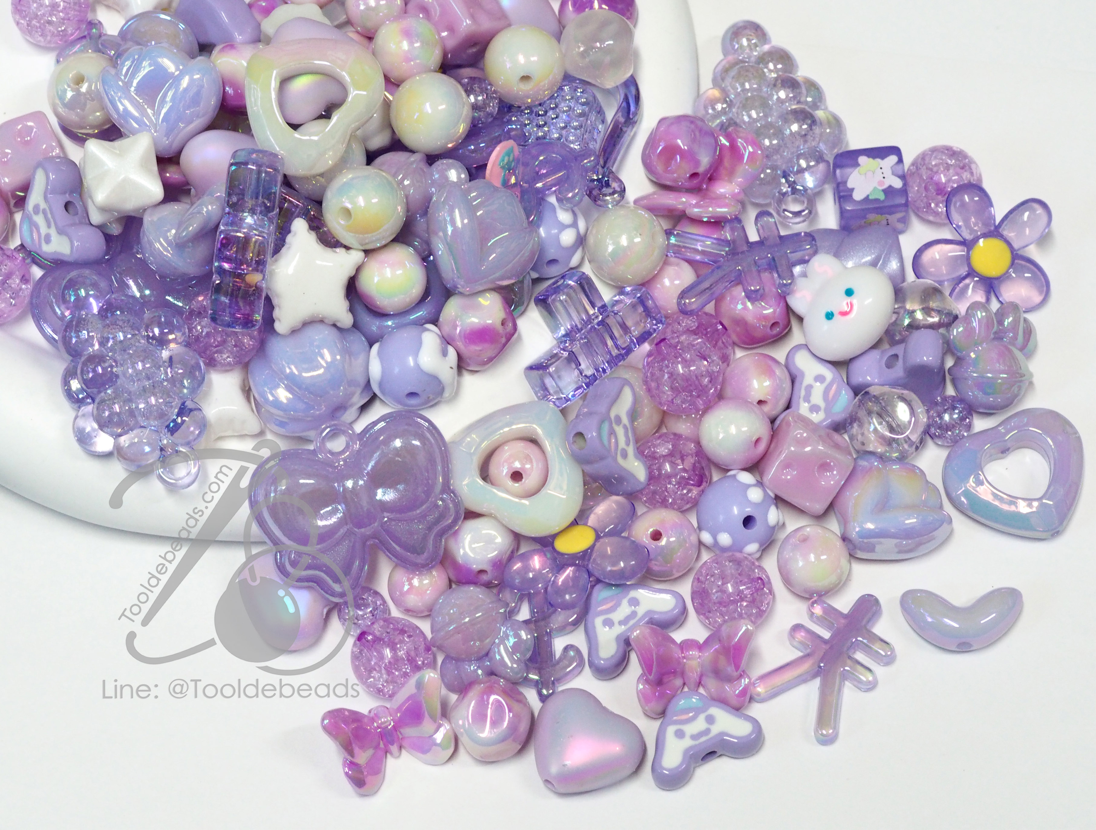 ลูกปัดอะคริลิค เคลือบรุ้ง คละลาย (High Quality) สีม่วง (100 กรัม) SKU-16625