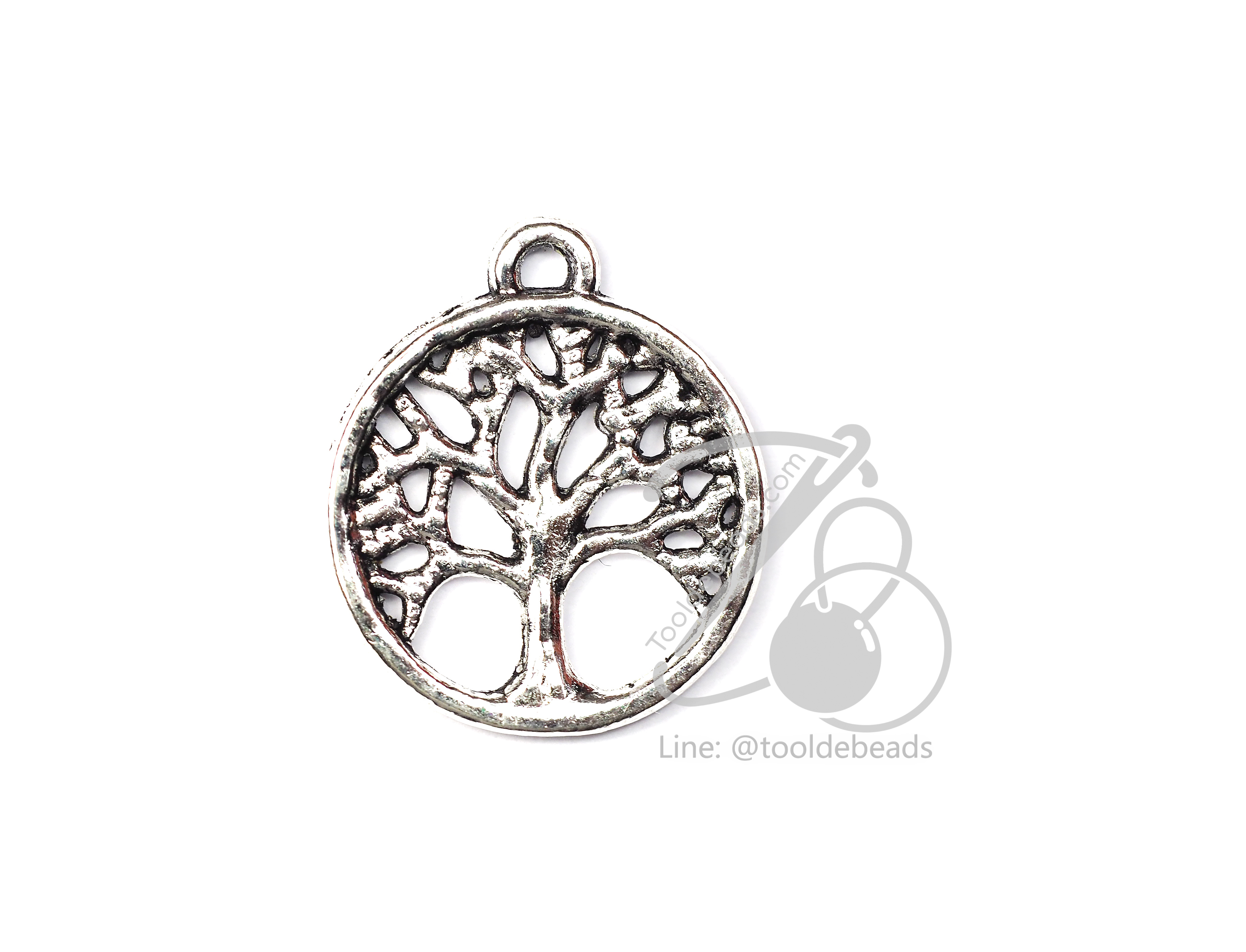 จี้เหล็ก 258 15มม. ลายต้นไม้ สีนิกเกิ้ล (1 ชิ้น) SKU-00716
