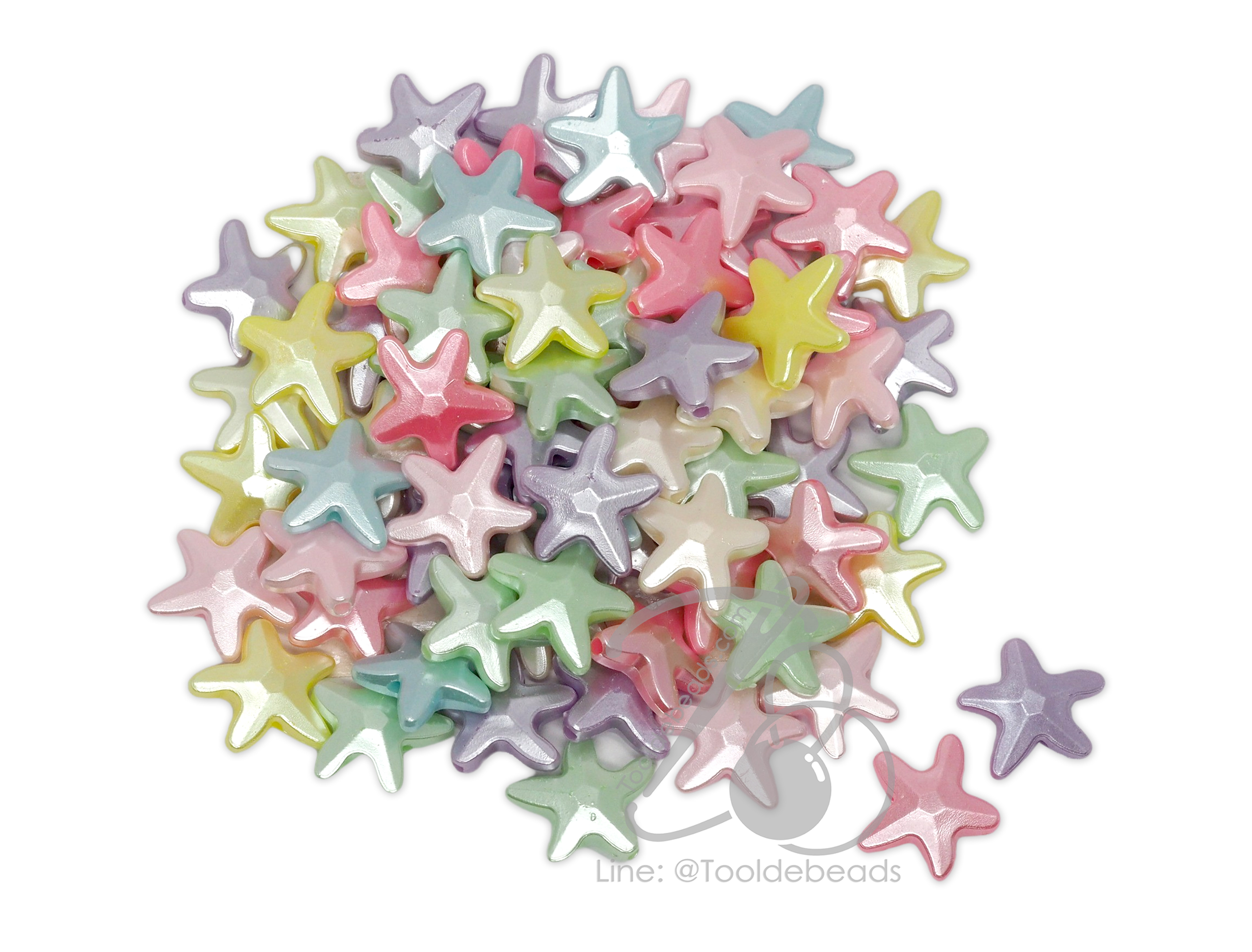 ลูกปัดพลาสติกเคลือบมุก 21มม. ลายปลาดาว คละสี (100 กรัม) SKU-17141