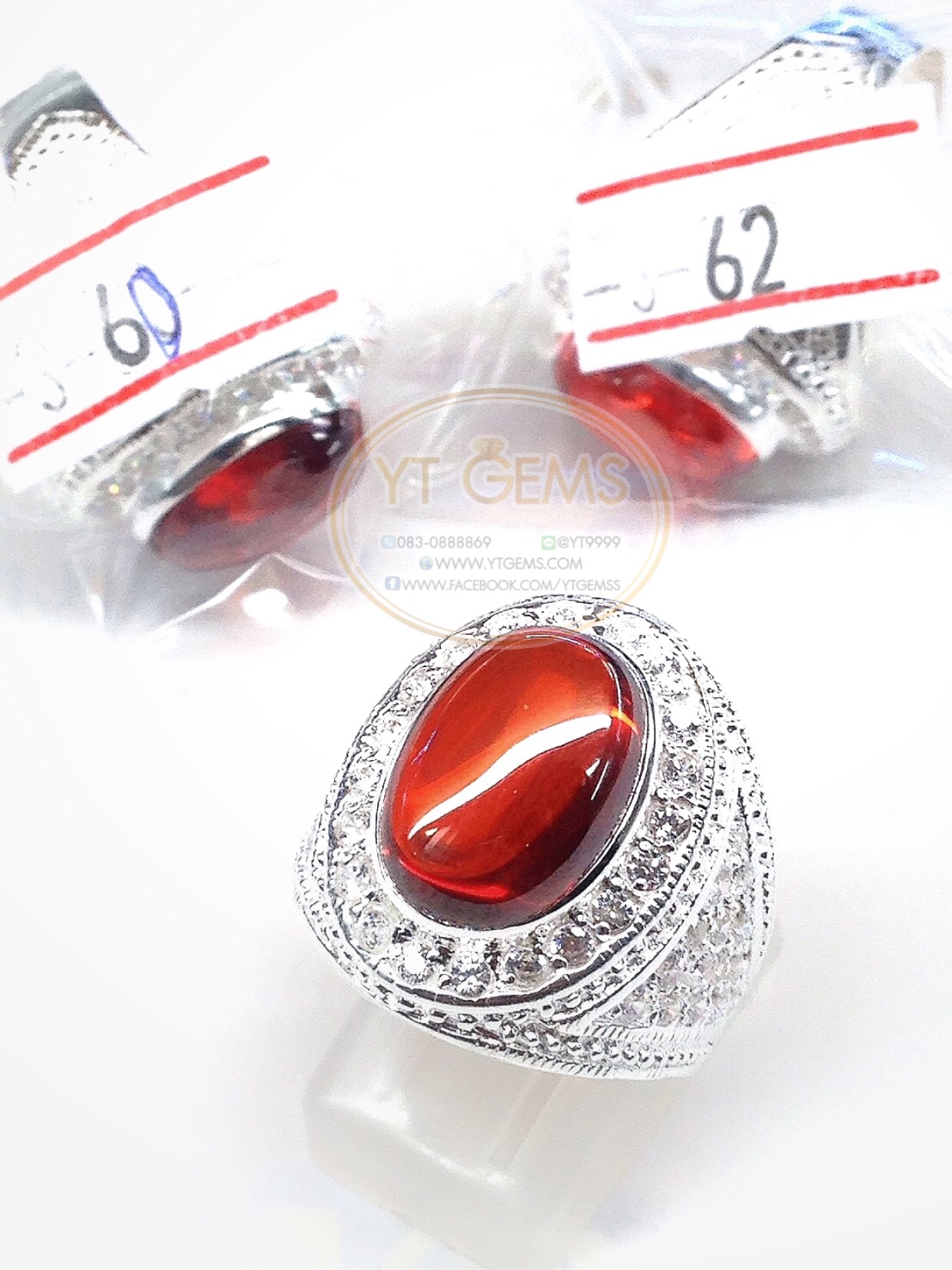 แหวนเงินแท้92.5% พลอยโกเมน(cz) ตกแต่งเพชรSwiss YTG-5688 YTGEMS