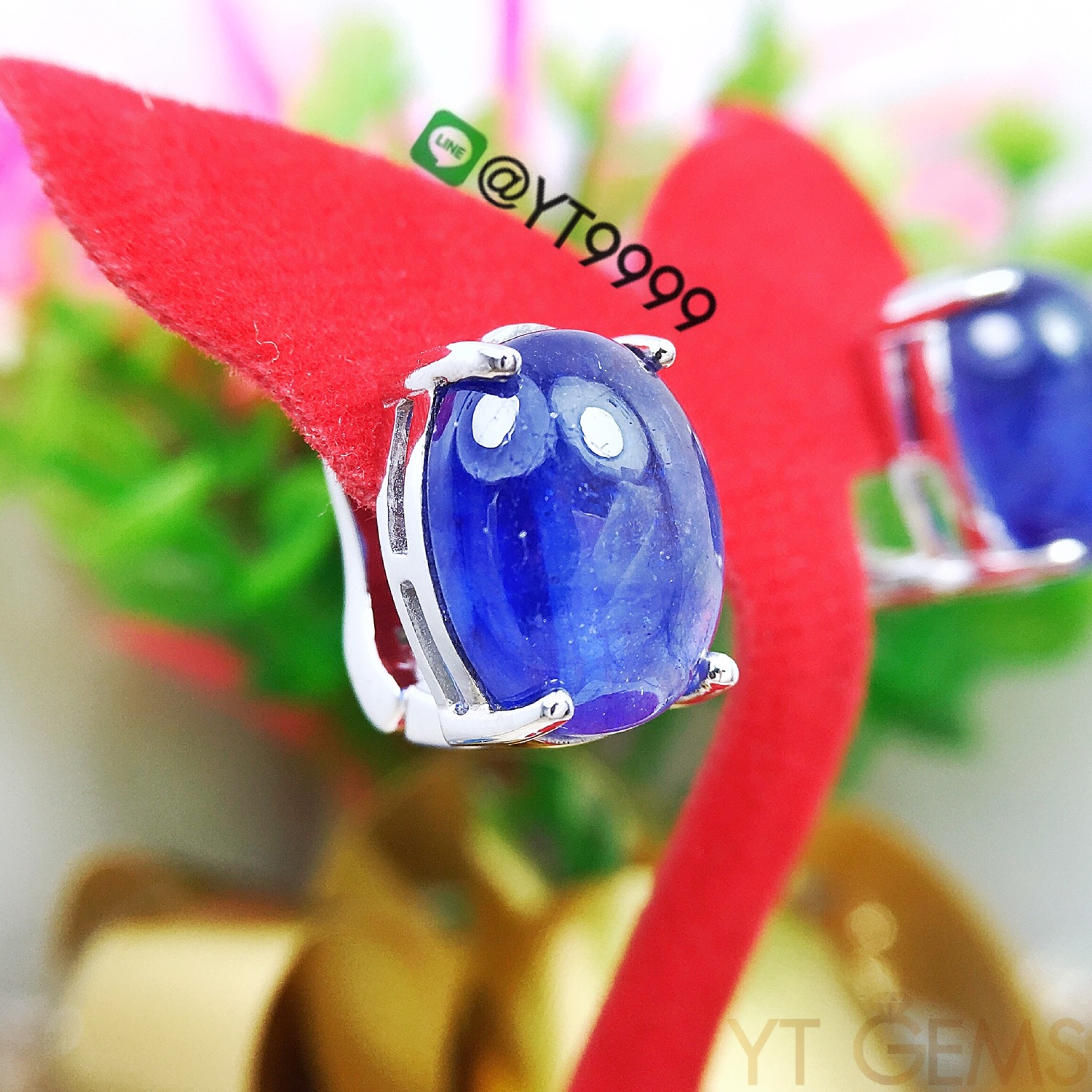 ต่างหูพลอยไพลินแท้ ต่างหูเงินแท้92.5% ชุบทองคำขาว พลอยไพลินแท้ ประดับเพชร Swiss YTG-3205 YTGEMS