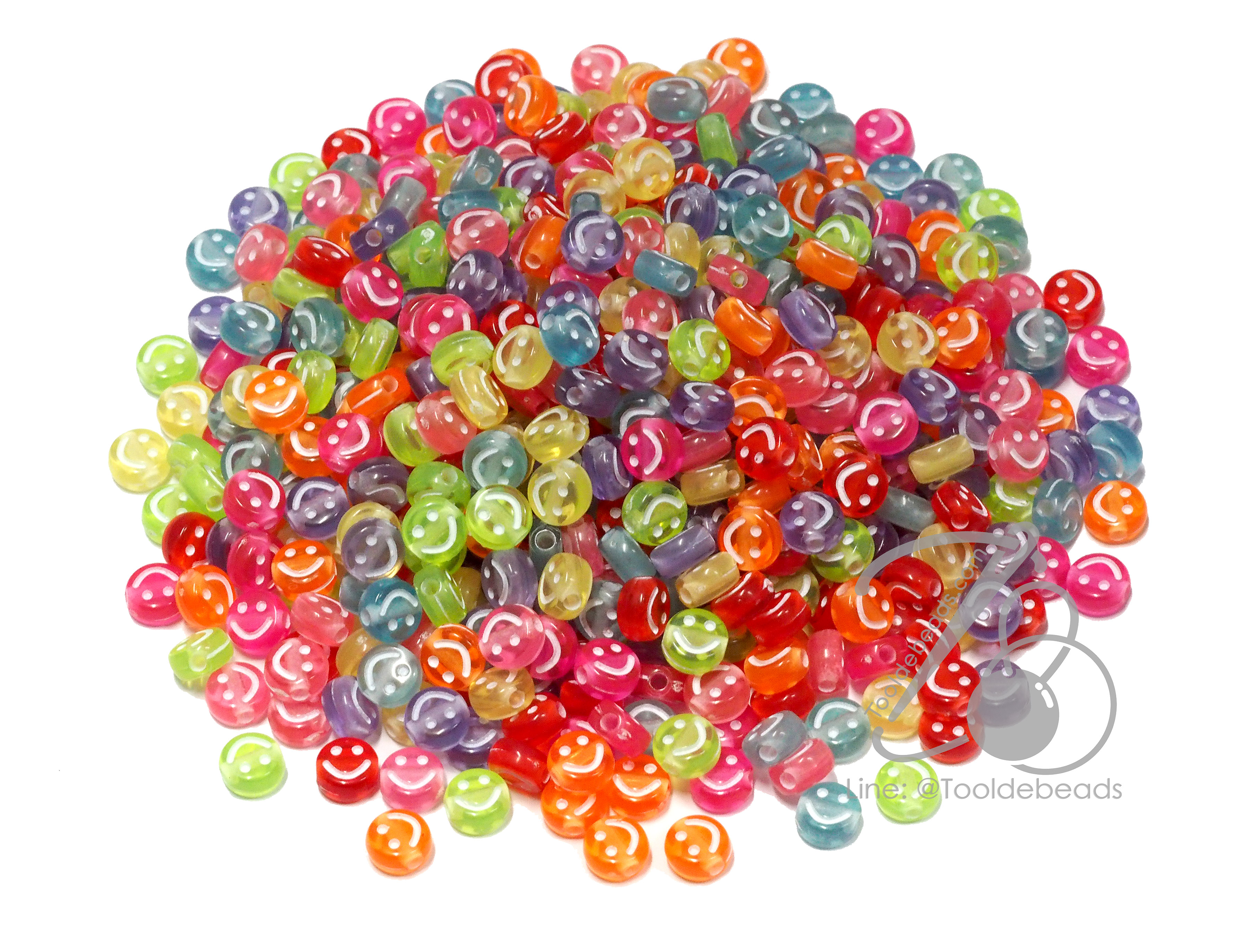 ลูกปัดอะคริลิค 6มม. ลายหน้ายิ้ม คละสีใส (500 กรัม) SKU-14454