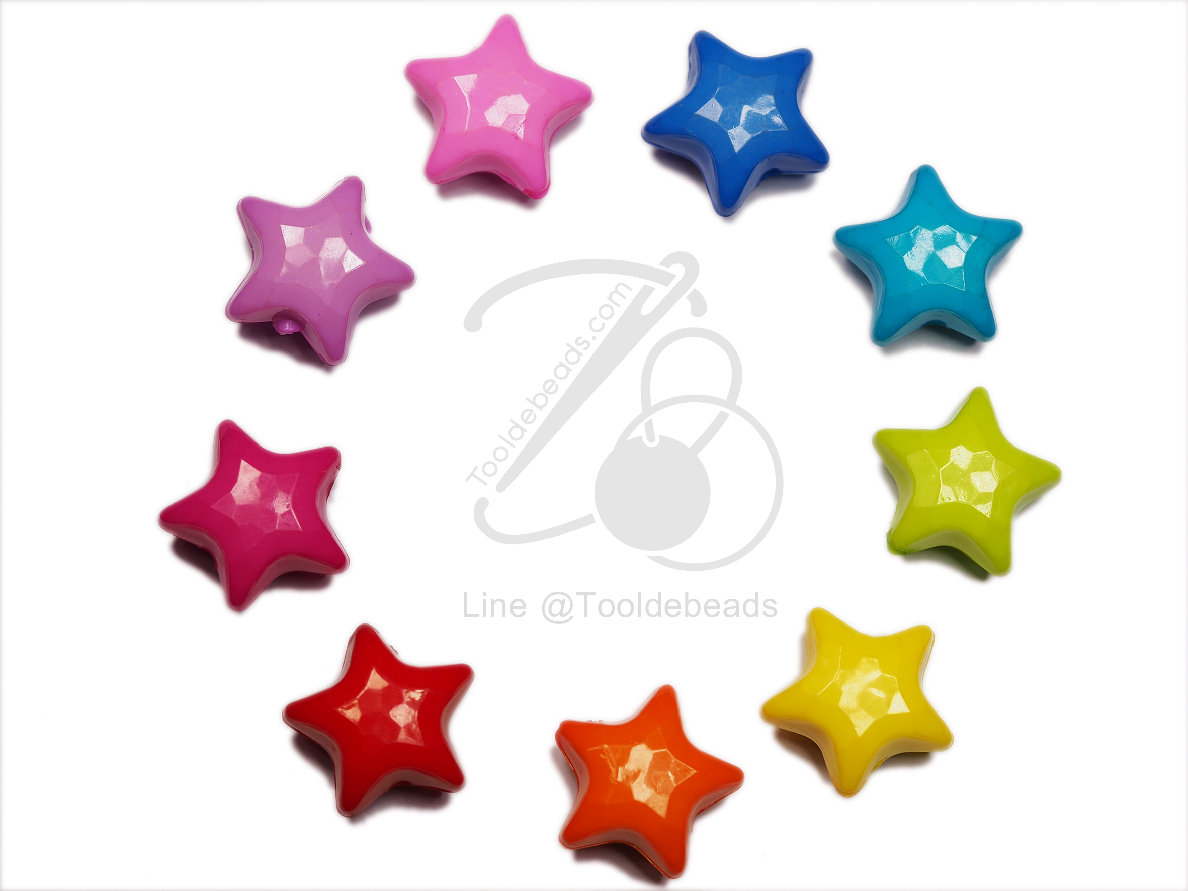 ลูกปัดอะคริลิค 20มม. ลายดาวอ้วน คละสีสด (15 กรัม) SKU-05037